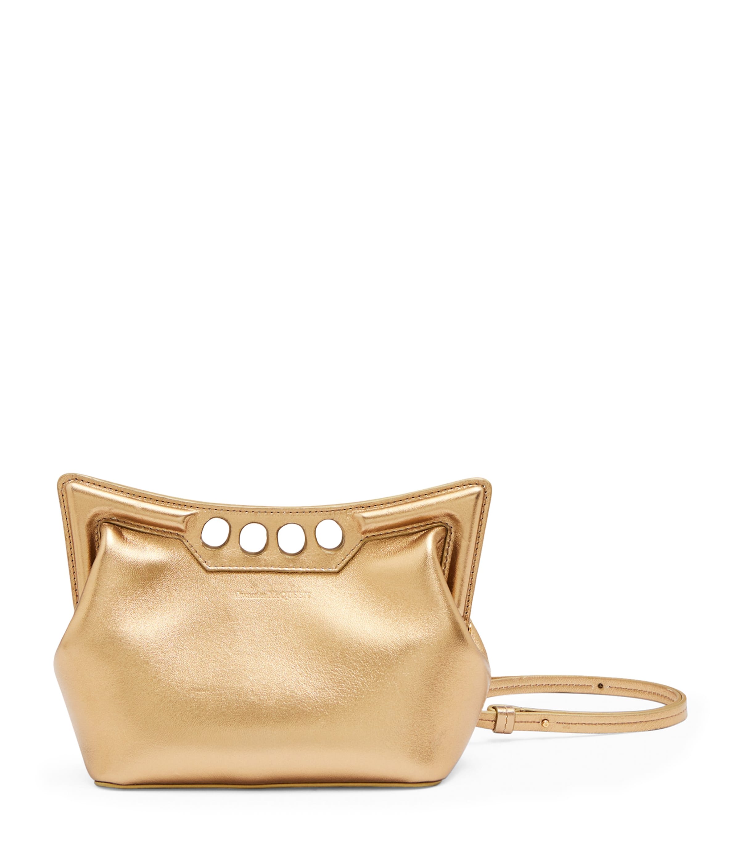 Shop Alexander Mcqueen Mini Leather The Peak Shoulder Bag In Gold