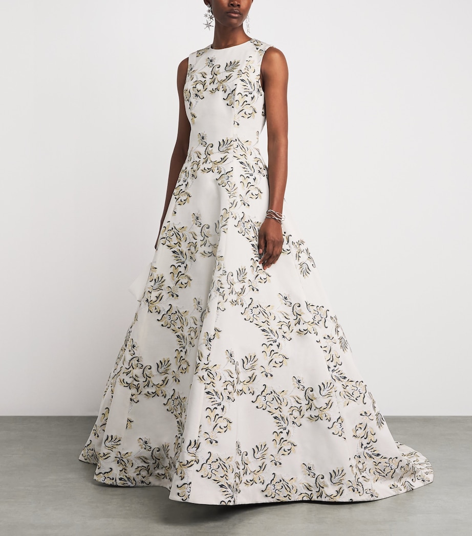 Carolina Herrera Womens Embroidered Sleeveless Gown Ivory Multi Image 2