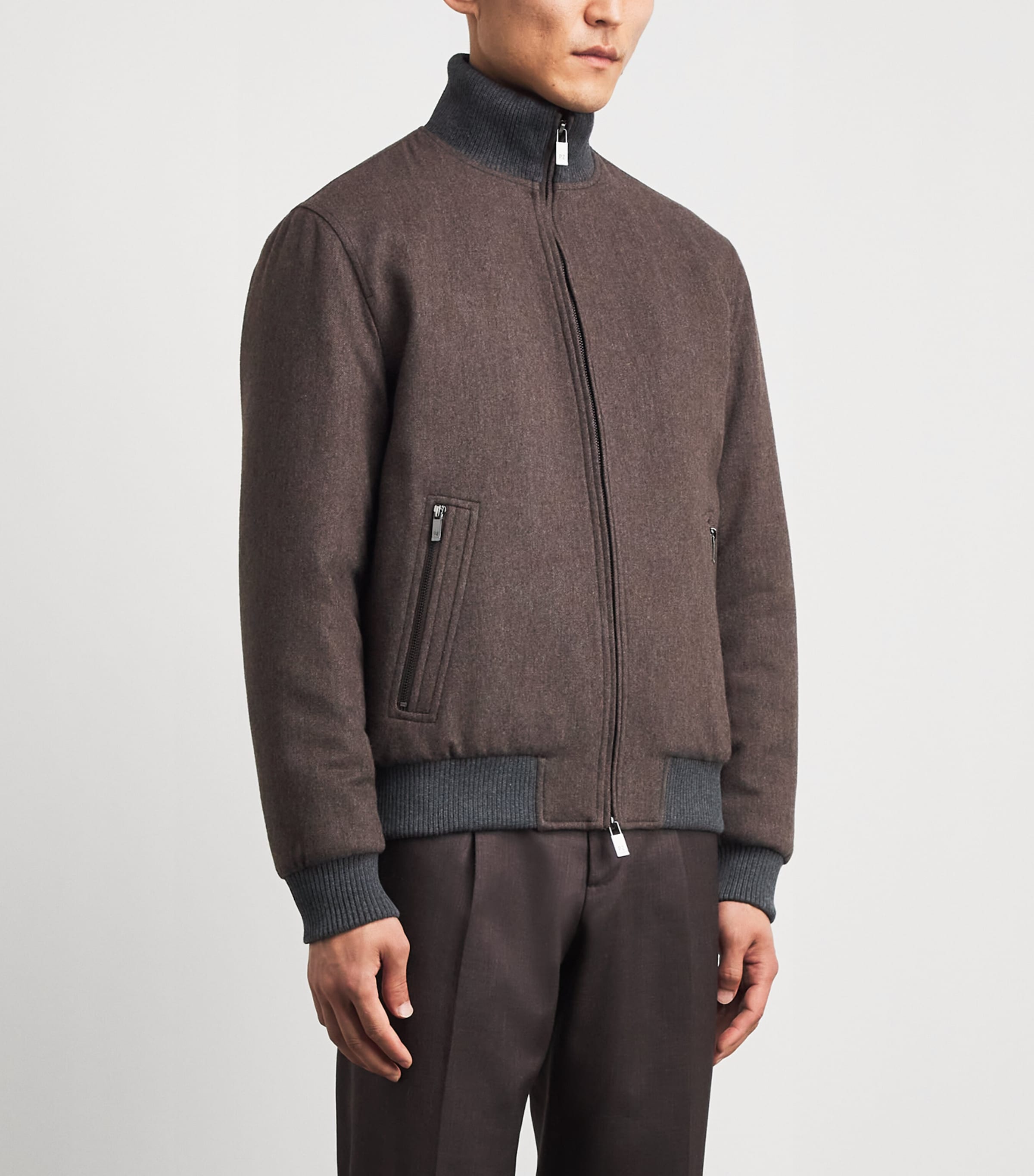 Pal Zileri Mens Wool-Blend Padded Bomber Jacket Brown Image 4