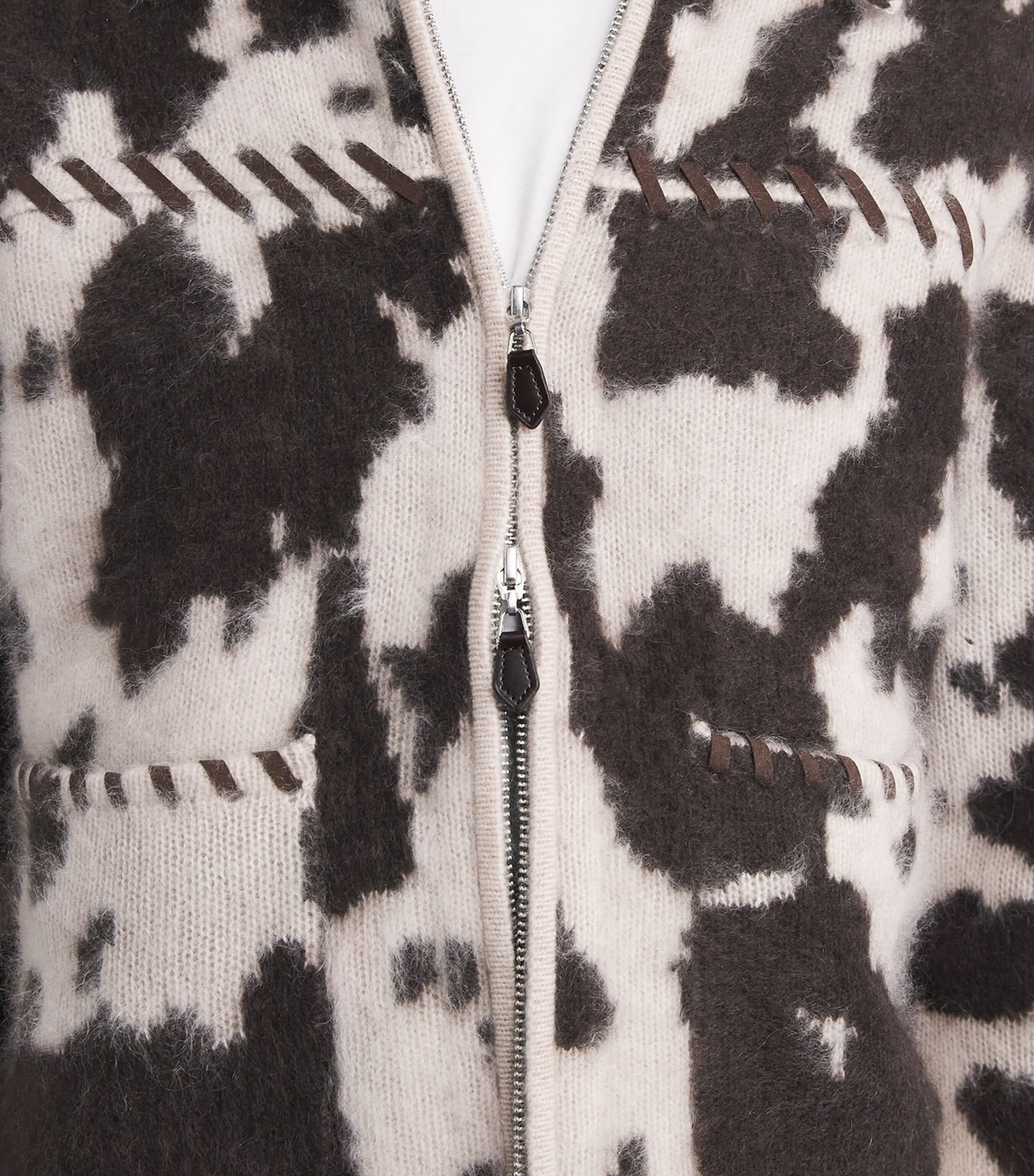 Guest In Residence Womens Cashmere Cow Grizzly Zip-Up Cardigan Oatmeal/burnt Cocoa Image 3