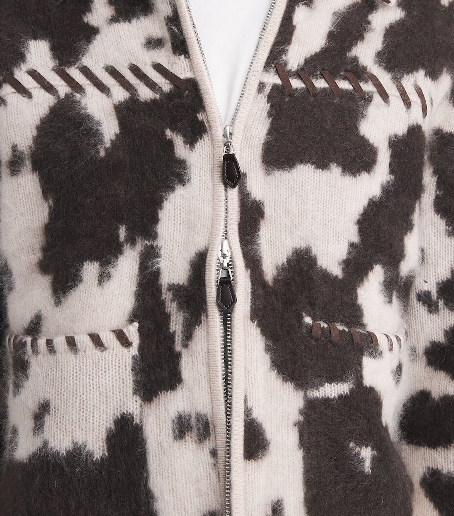 Guest In Residence Womens Cashmere Cow Grizzly Zip-Up Cardigan Oatmeal/burnt Cocoa Image 3