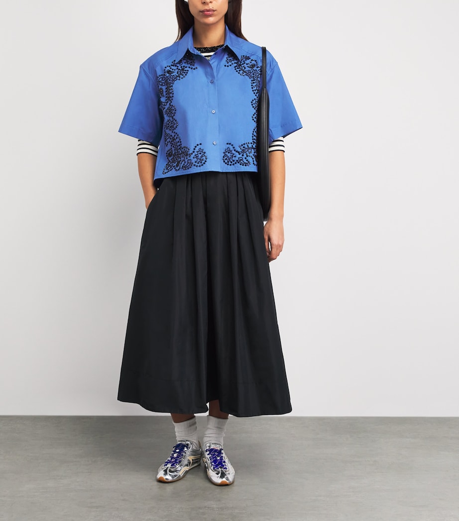 Sandro Paris Womens Cotton Embellished Shirt Blue Image 2