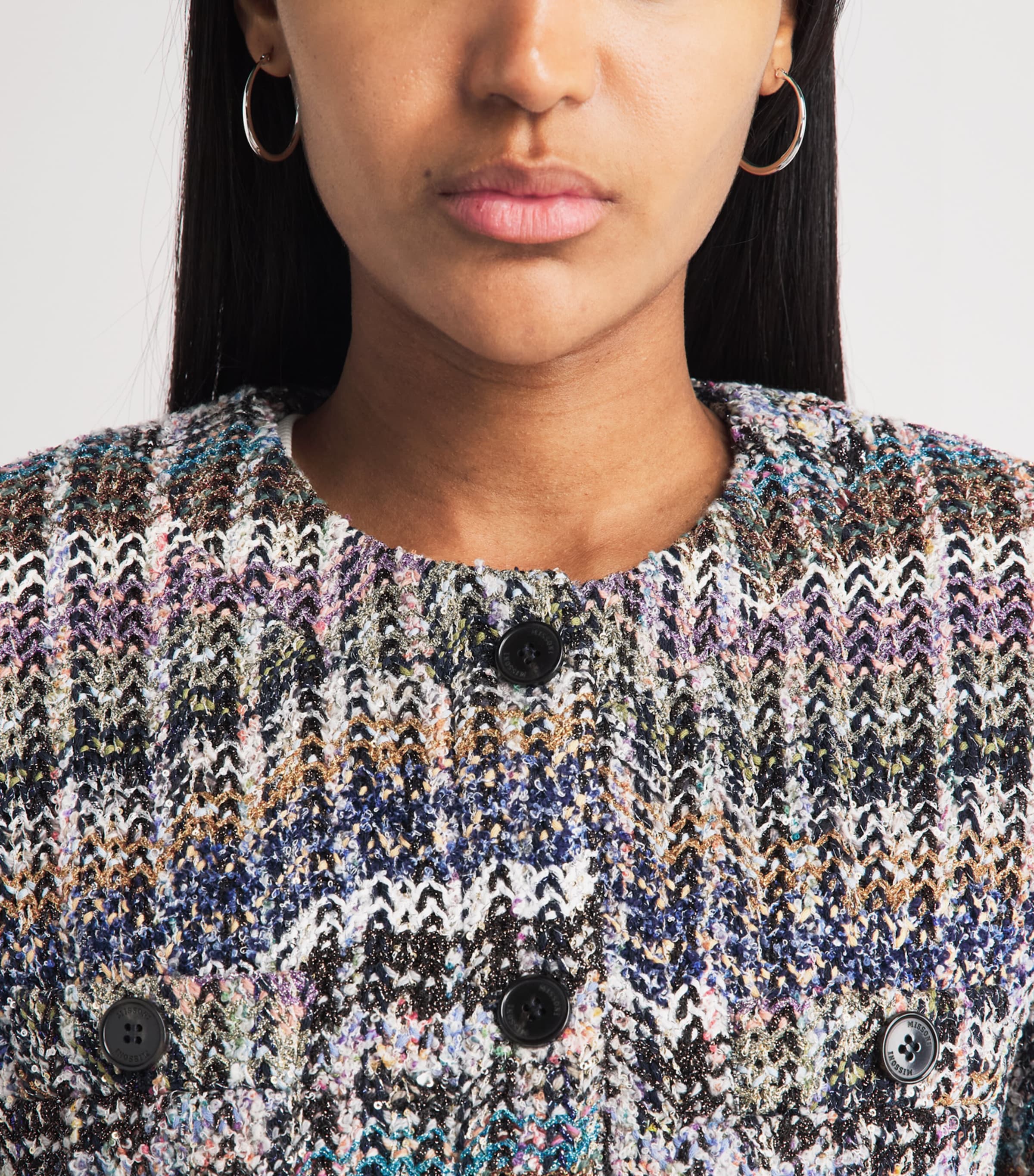 Missoni Womens Zigzag Bouclé Sequinned Jacket Smsosmltclr Bl,wt,pk Image 3