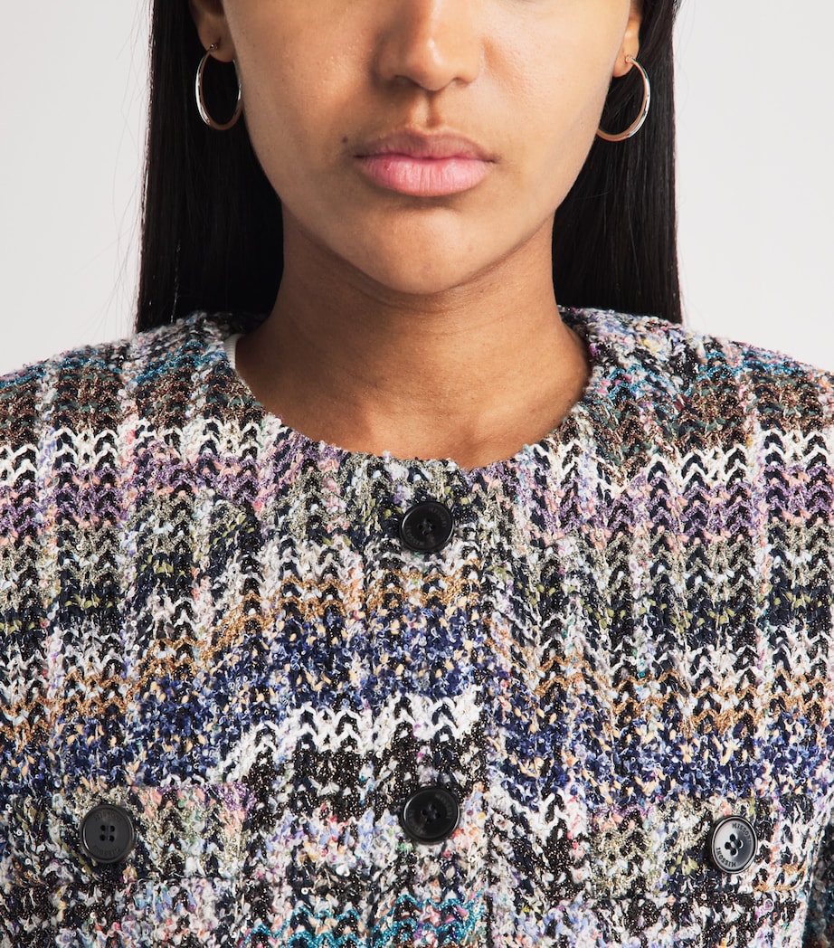 Missoni Womens Zigzag Bouclé Sequinned Jacket Smsosmltclr Bl,wt,pk Image 3