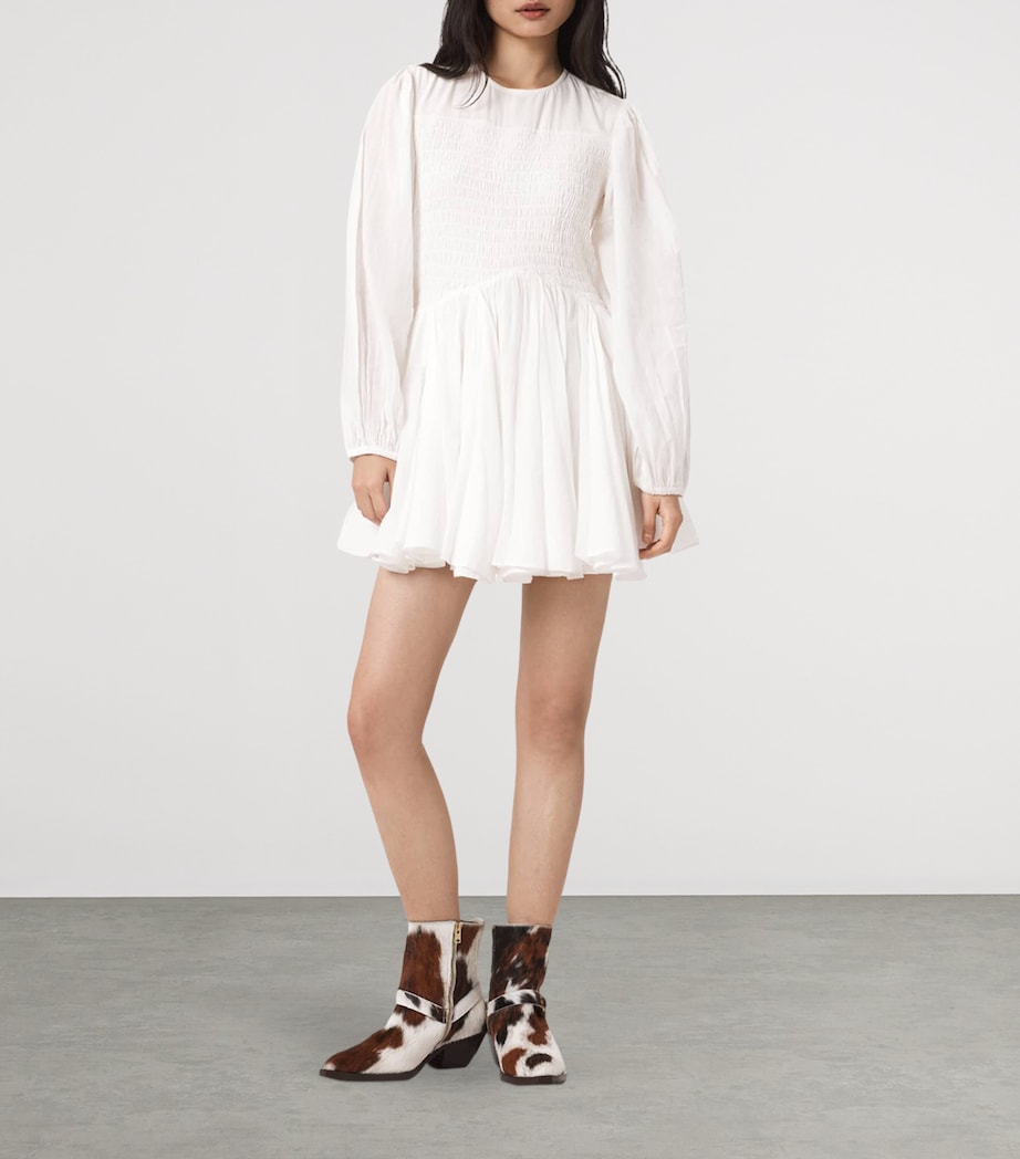 AllSaints Womens Smocked Chia Mini Dress White Image 2