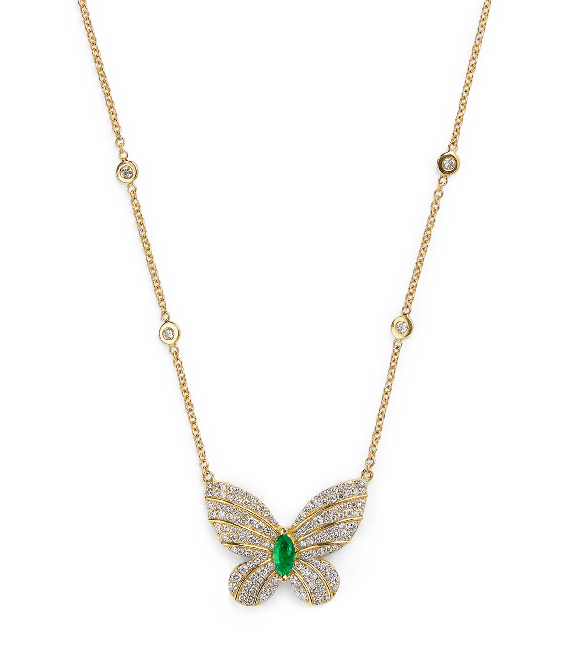Yellow Gold, Diamond and Emerald Butterfly Necklace YELLOW GOLD Image 1