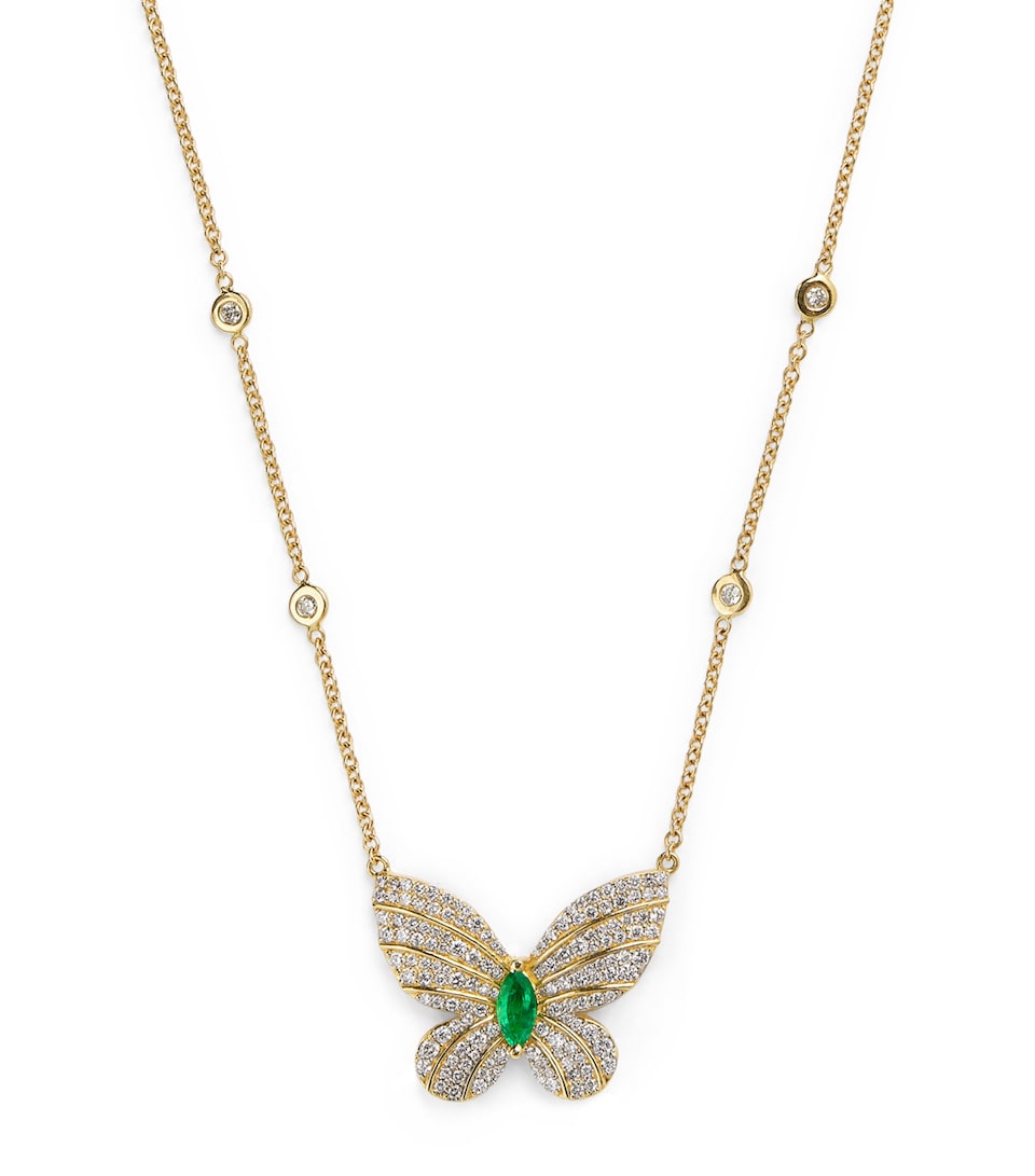 Jacquie Aiche Yellow Gold, Diamond and Emerald Butterfly Necklace Yellow Gold