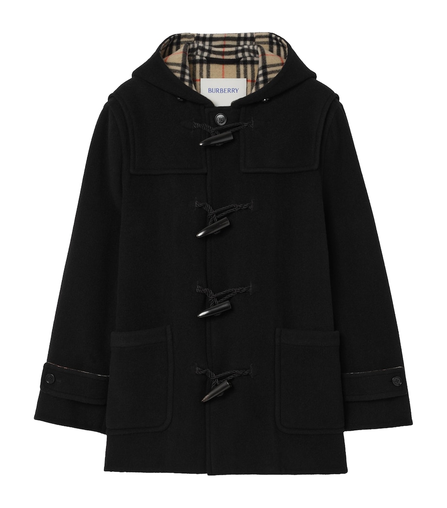 Burberry Mens Hooded Duffle Coat Black/sand Ip Check Image 1