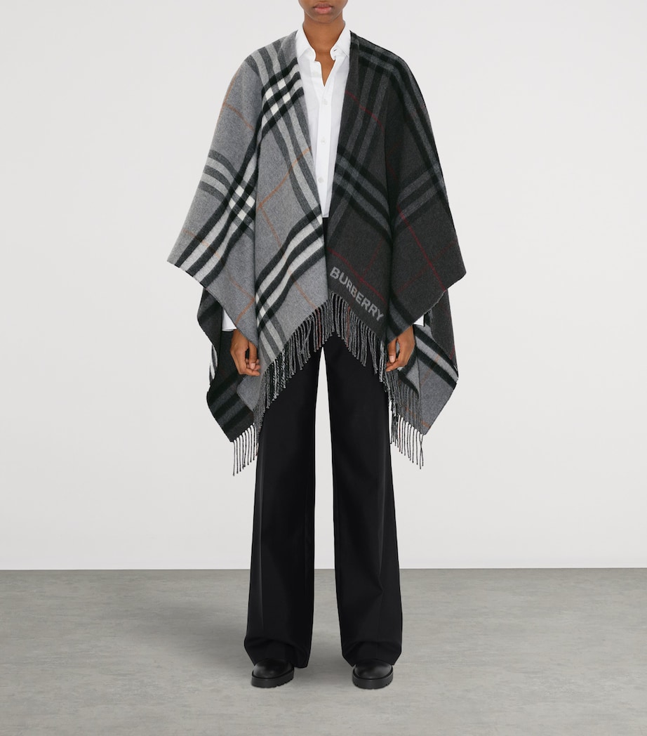 Wool-Cashmere Contrast-Check Cape GREY / CHARCOAL Image 2