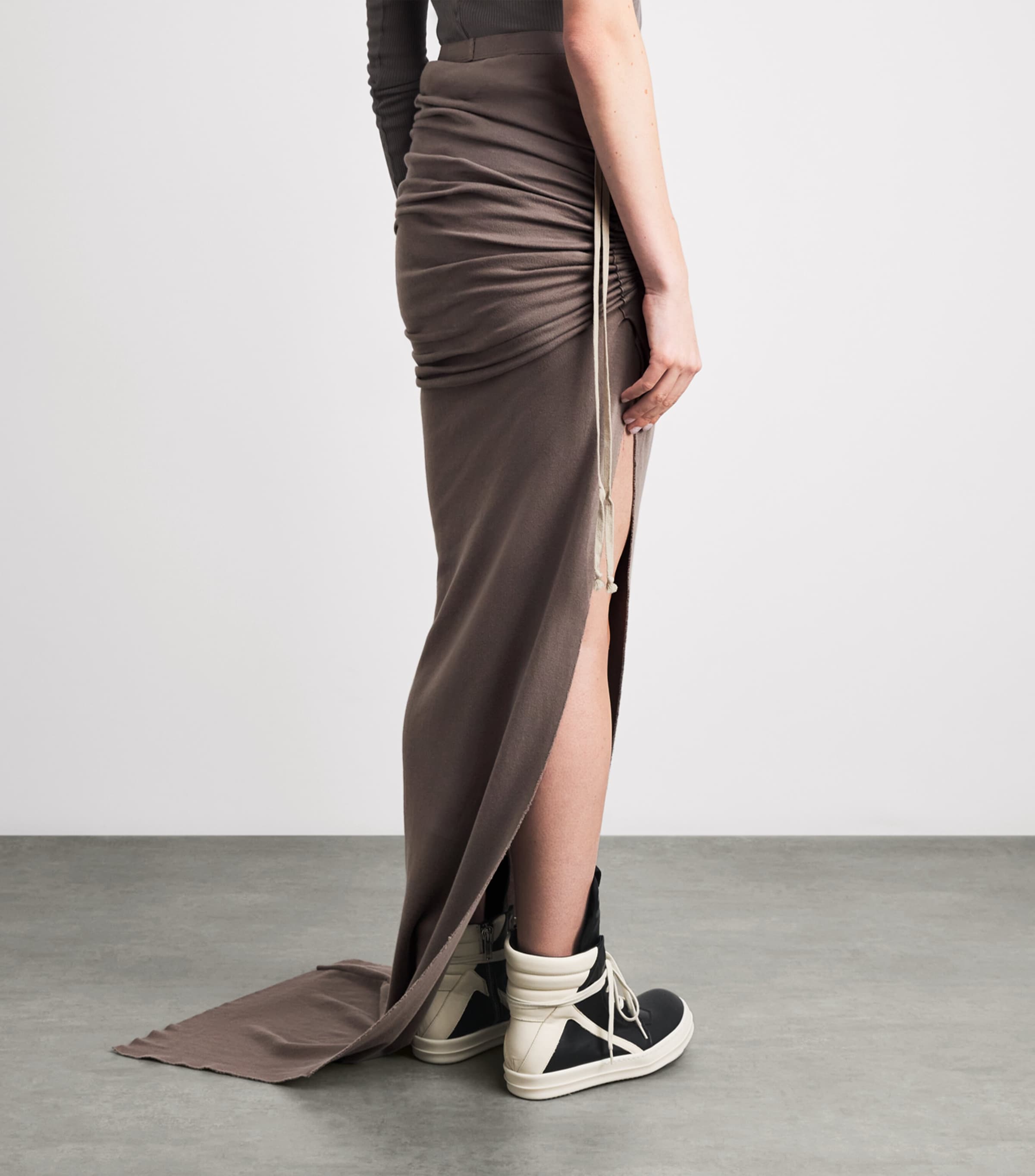 Rick Owens Womens Cotton Edfu Gathered Maxi Skirt Dust Image 5