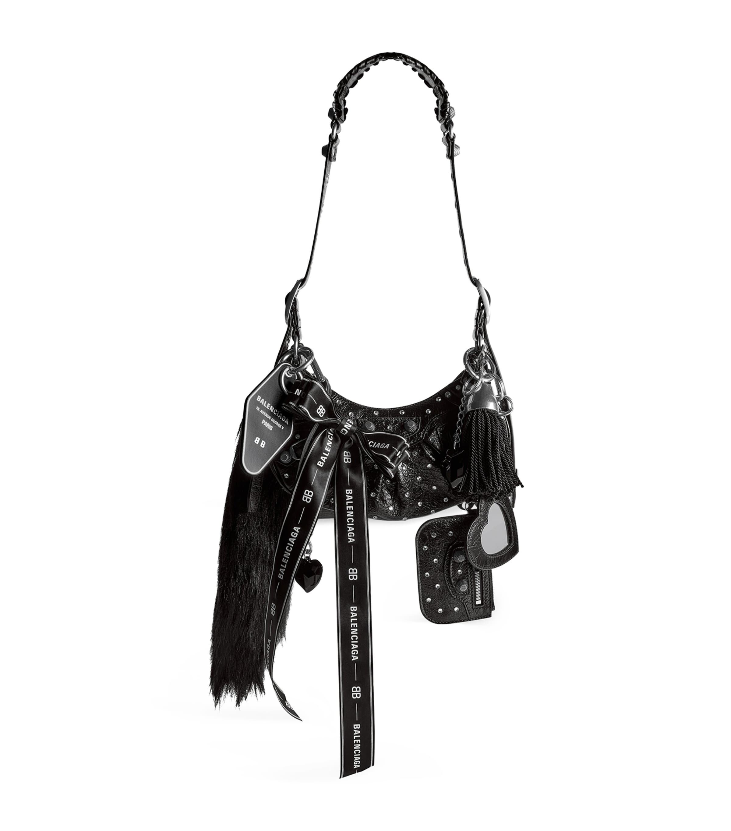 Balenciaga Green Leather Shoulder Handbag With Magnetic Closure And Metal Details In Black