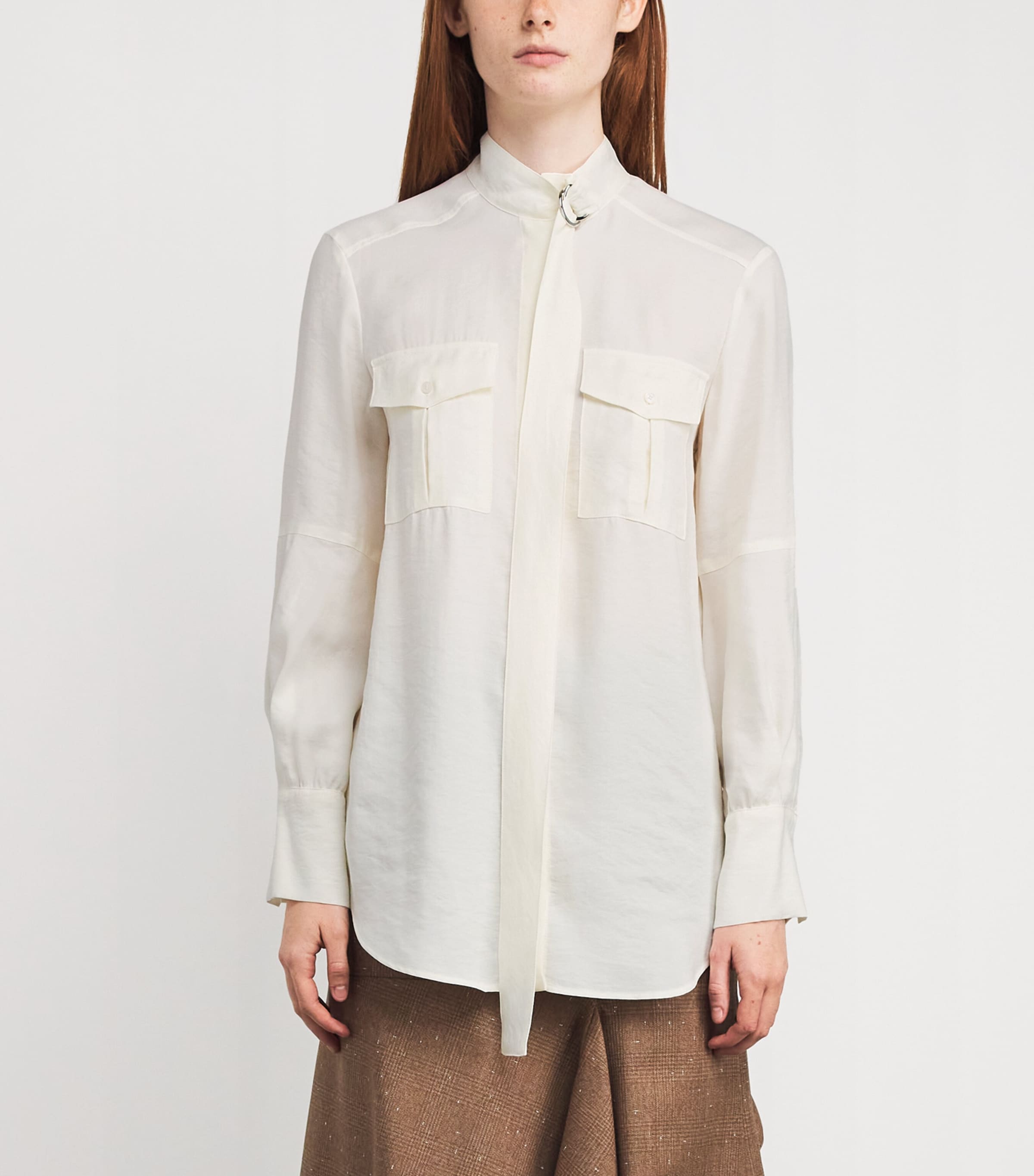 Tie-Neck Shirt WHITE Image 3