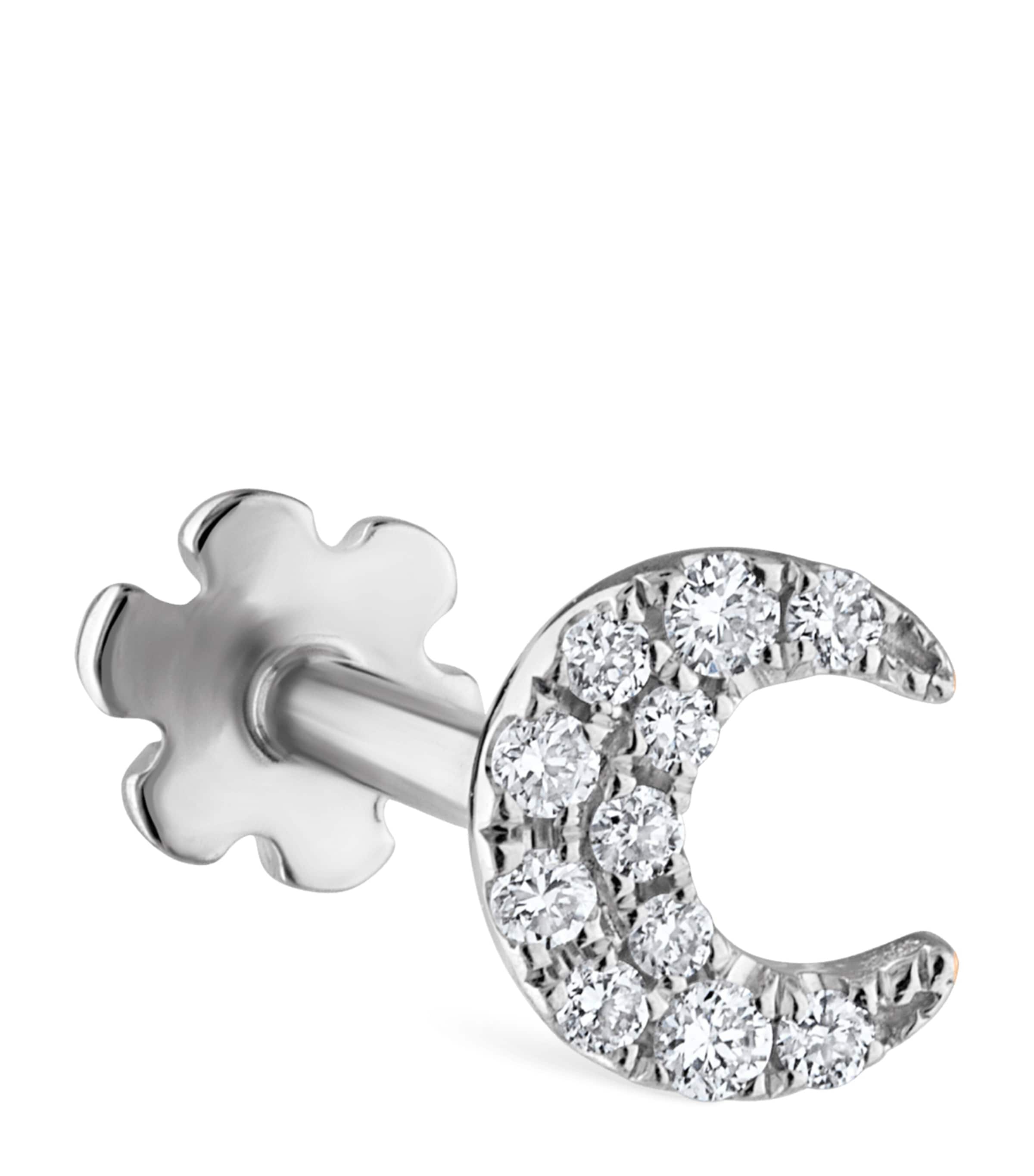 Maria Tash Diamond Celestial Moon Stud Earring In White