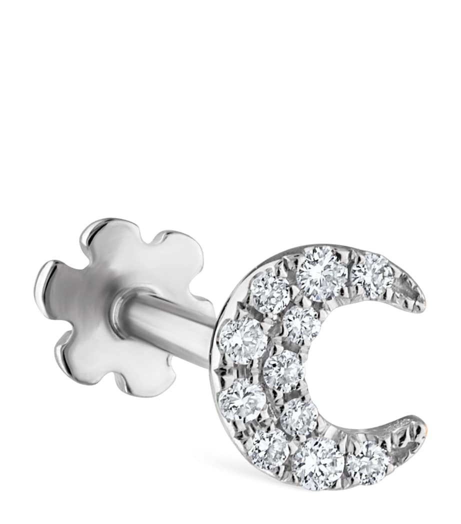 Diamond Celestial Moon Stud Earring (4.5mm) WHITE GOLD Image 1