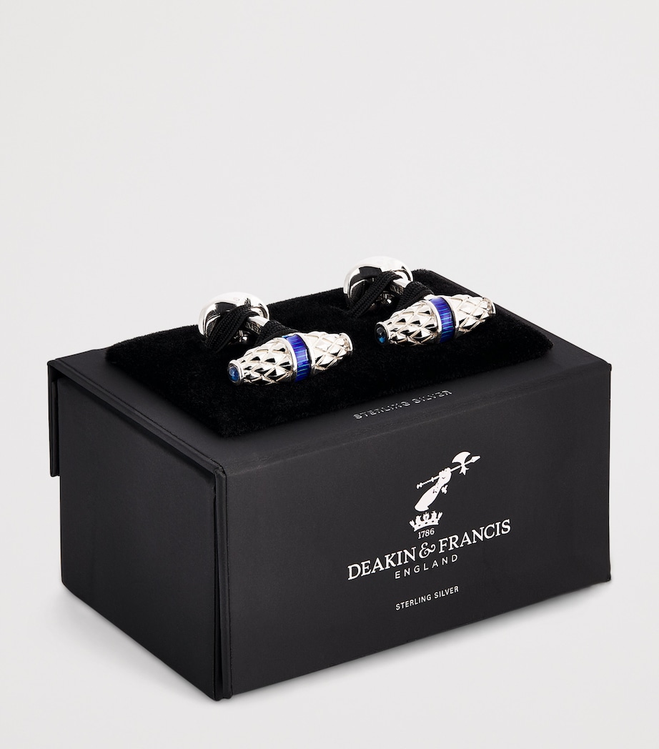 Sterling Silver Sapphire-Trim Cufflinks BLUE Image 3