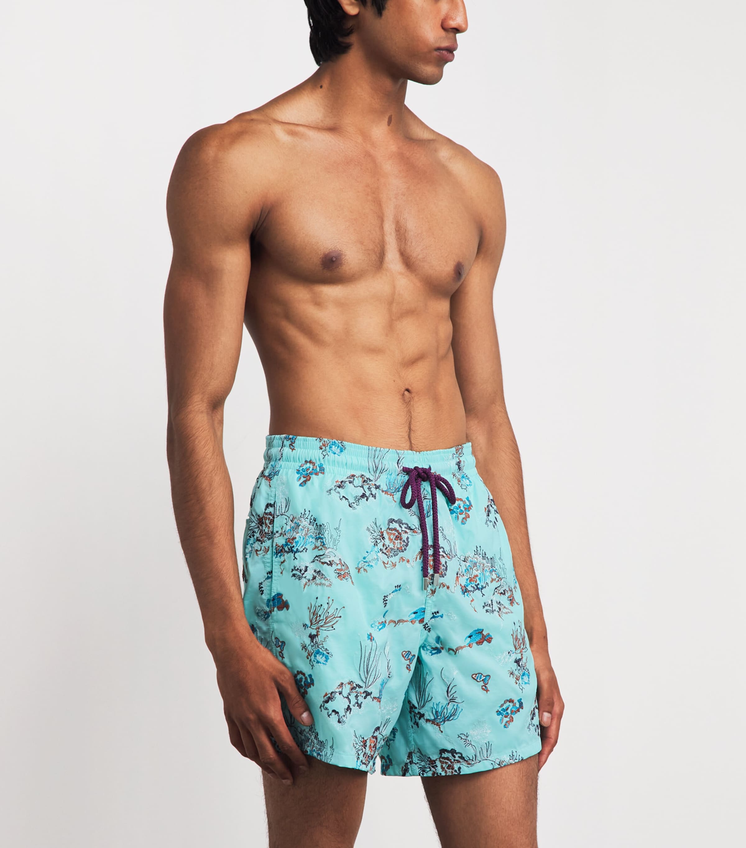 Vilebrequin Mens Reef-Embroidered Mistral Swim Shorts Oxygene Image 3