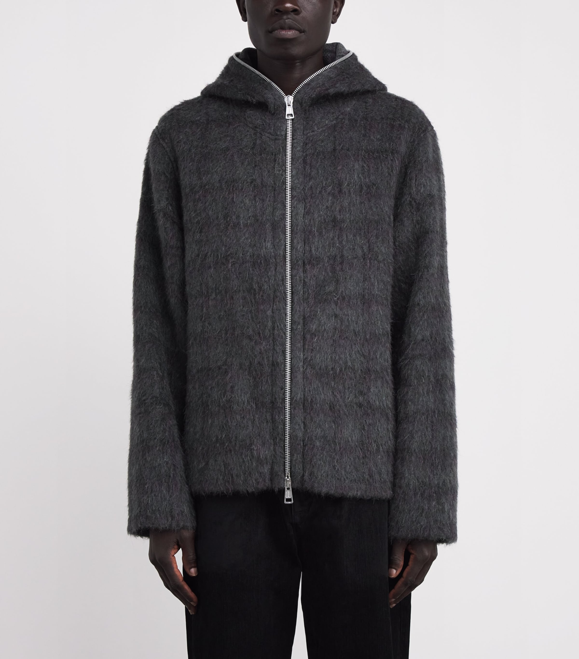 Brushed-Knit Zip Hoodie FUZZED PLUM CHECK  Image 3
