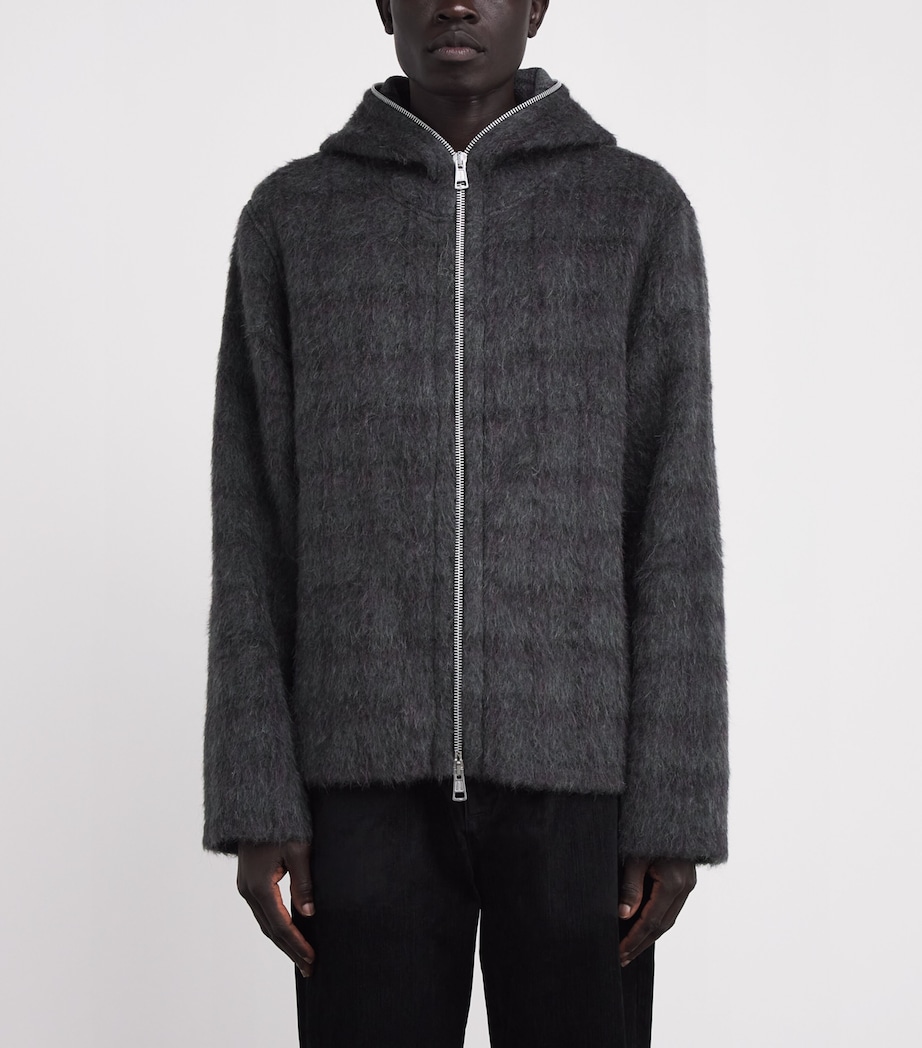 Brushed-Knit Zip Hoodie FUZZED PLUM CHECK Image 3