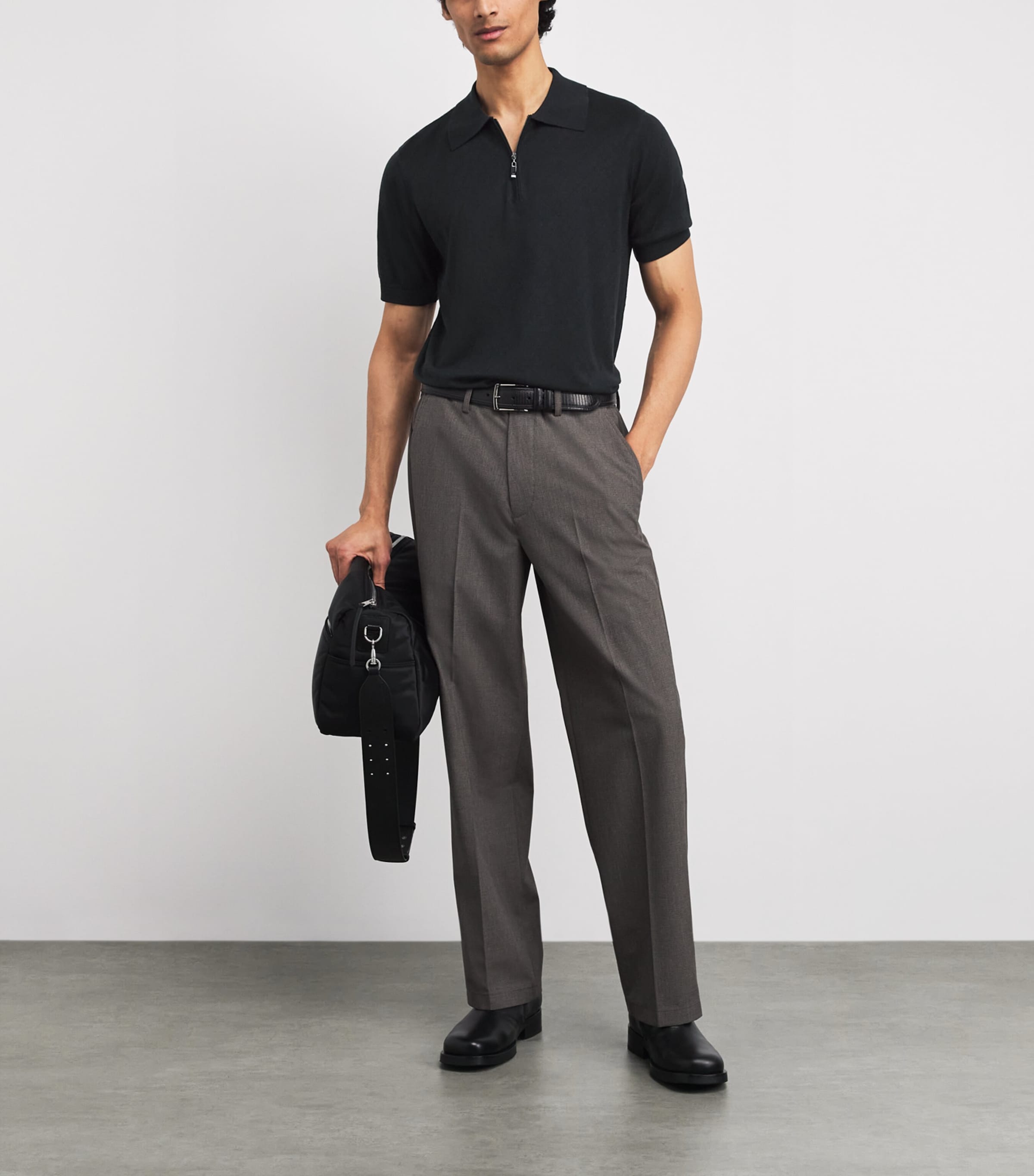 Silk-Cotton Monogram Polo Shirt 20 BLACK Image 2