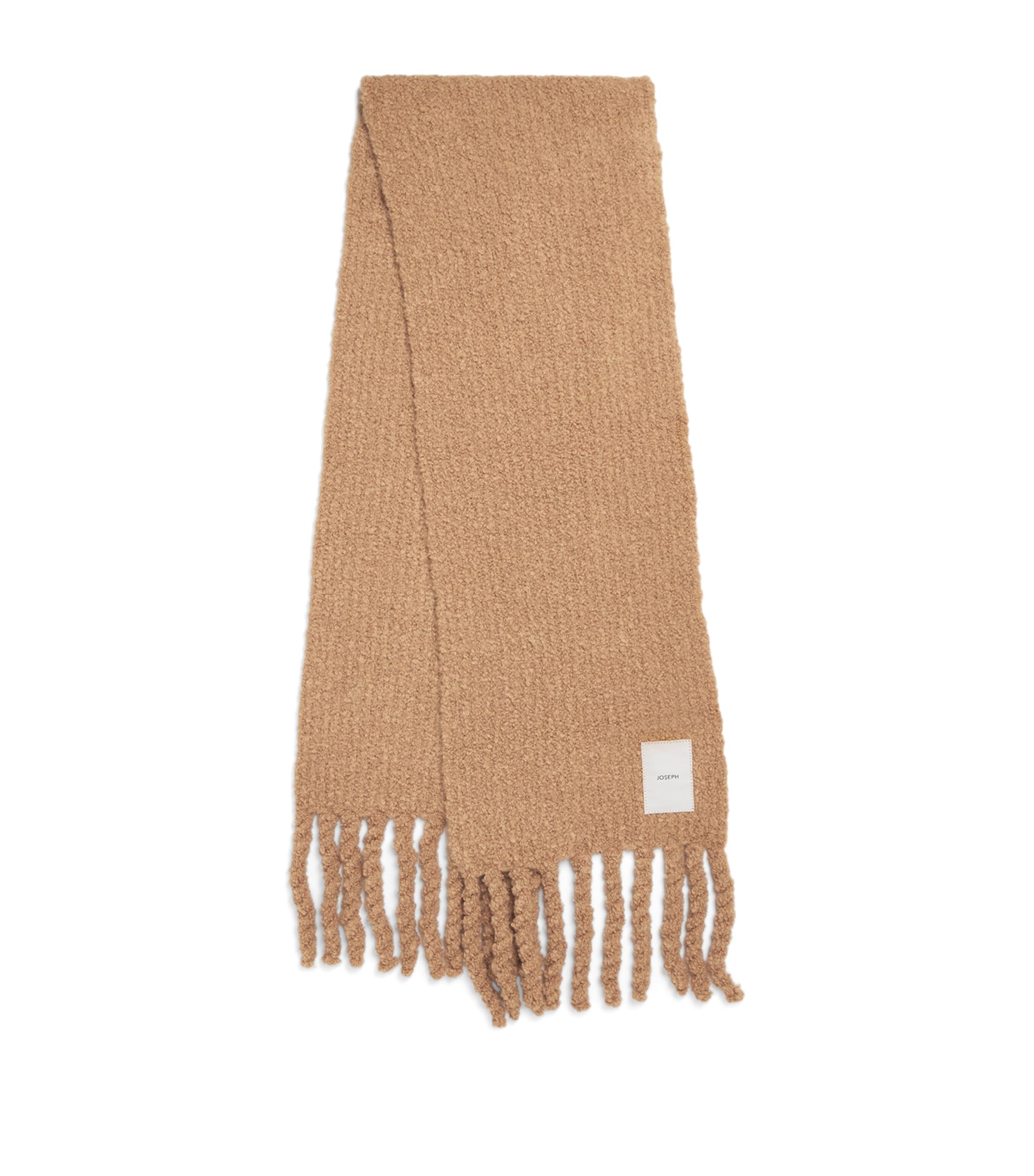 Joseph Womens Camel Bouclé Heavyweight Wool-blend Knitted Scarf In Brown