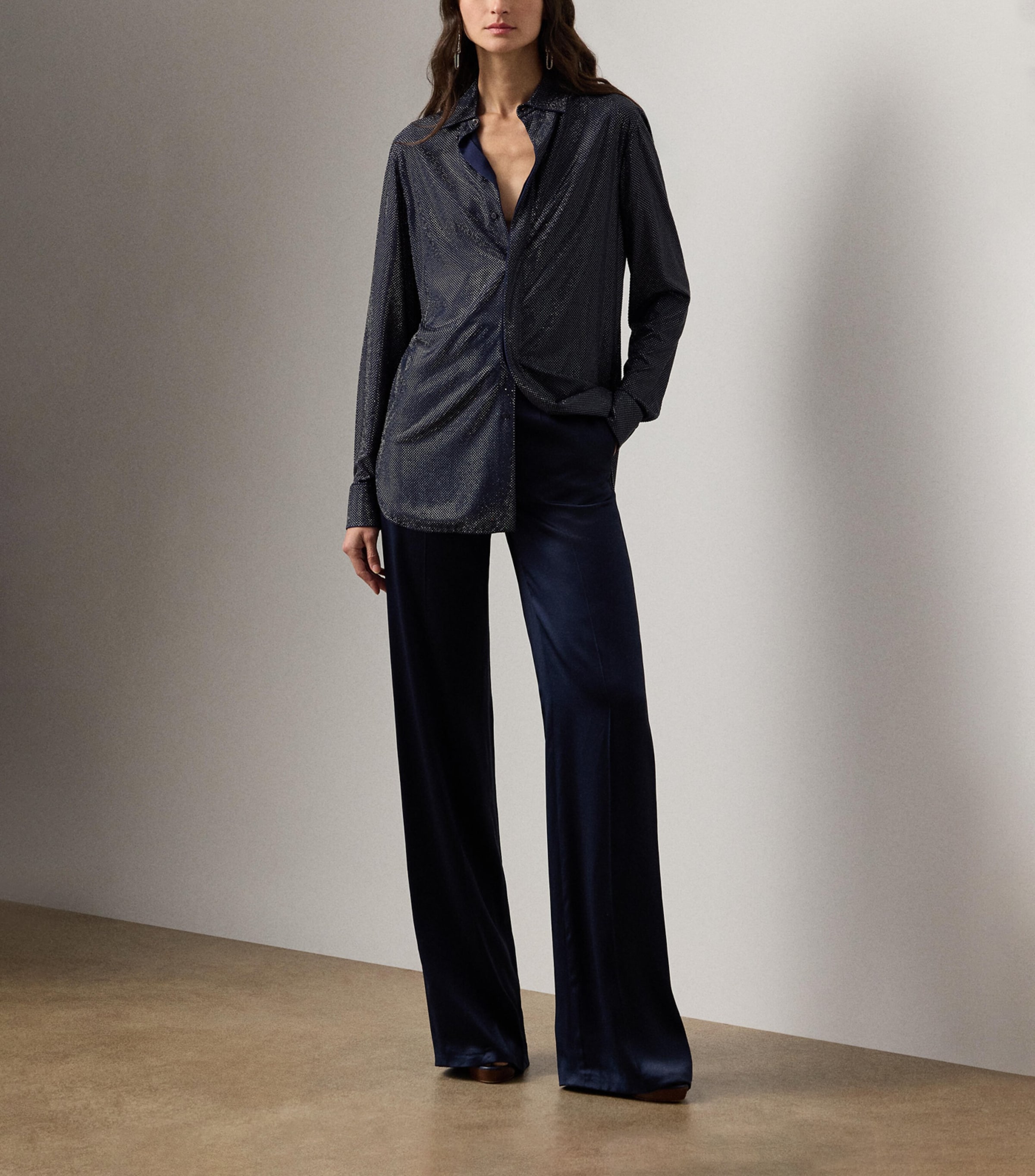 Ralph Lauren Collection Womens Silk Embellished Adrien Shirt Navy Image 2