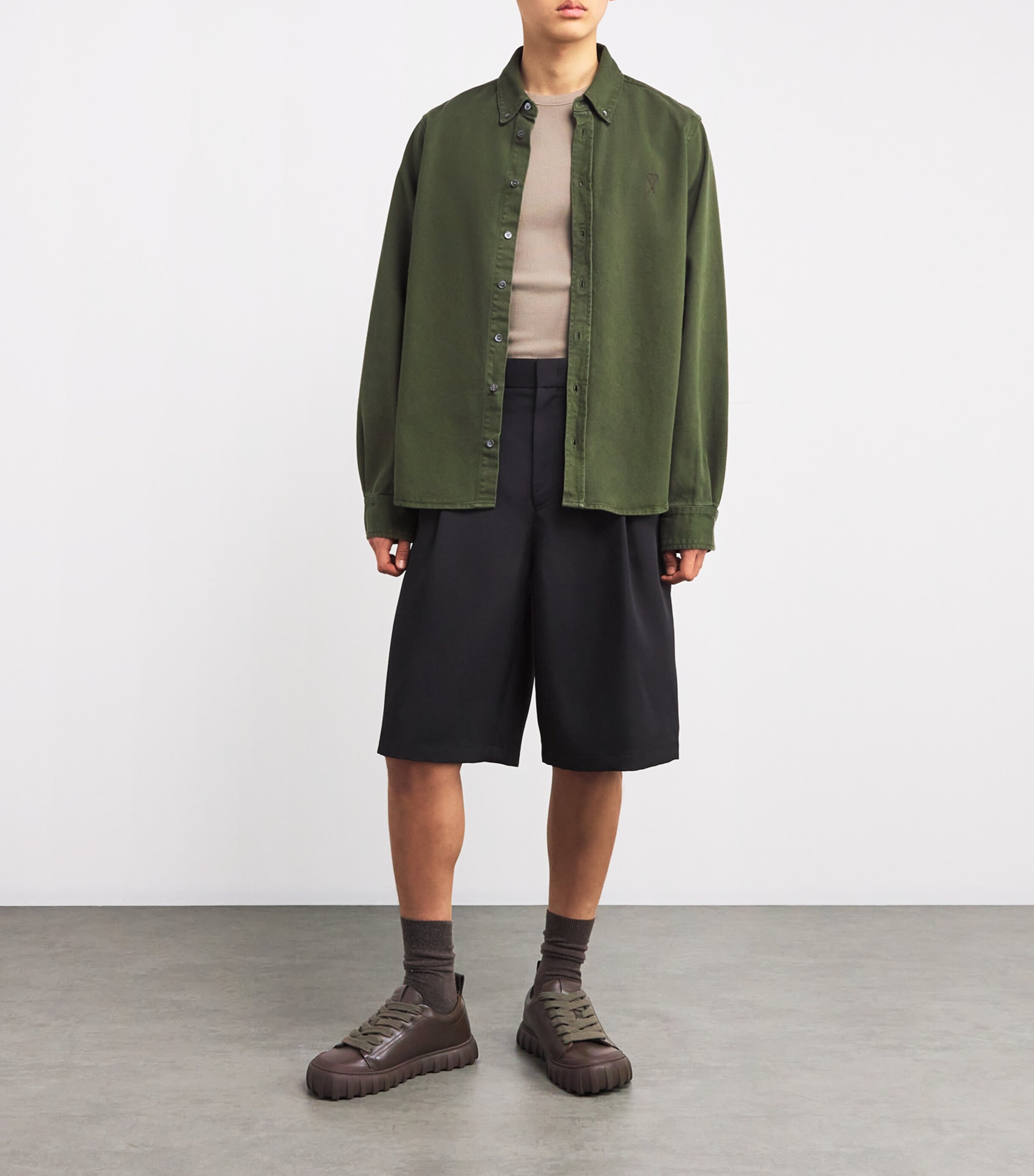 AMI Paris Leather Tempo Sneakers Olive Image 6