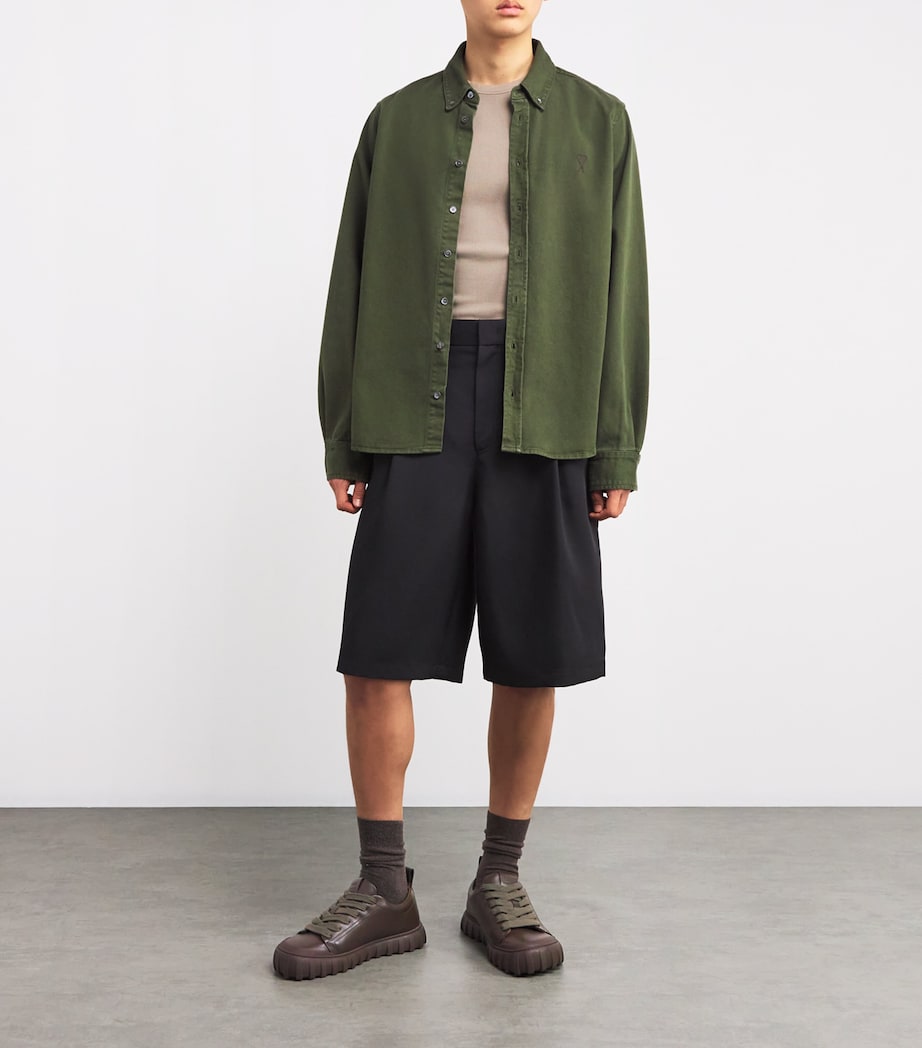 AMI Paris Leather Tempo Sneakers Olive Image 6