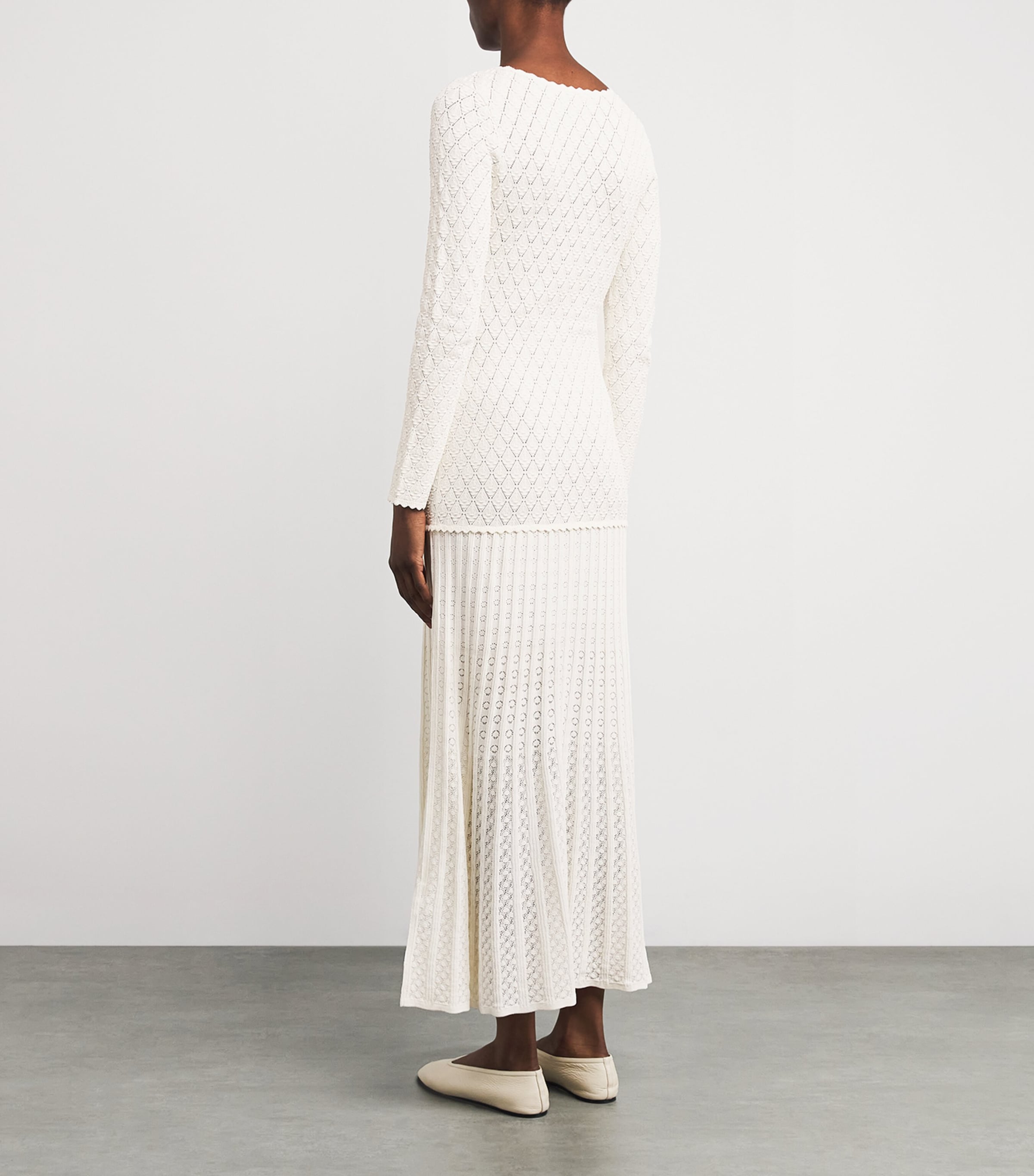 Knit V-Neck Midi Dress ECRU Image 3