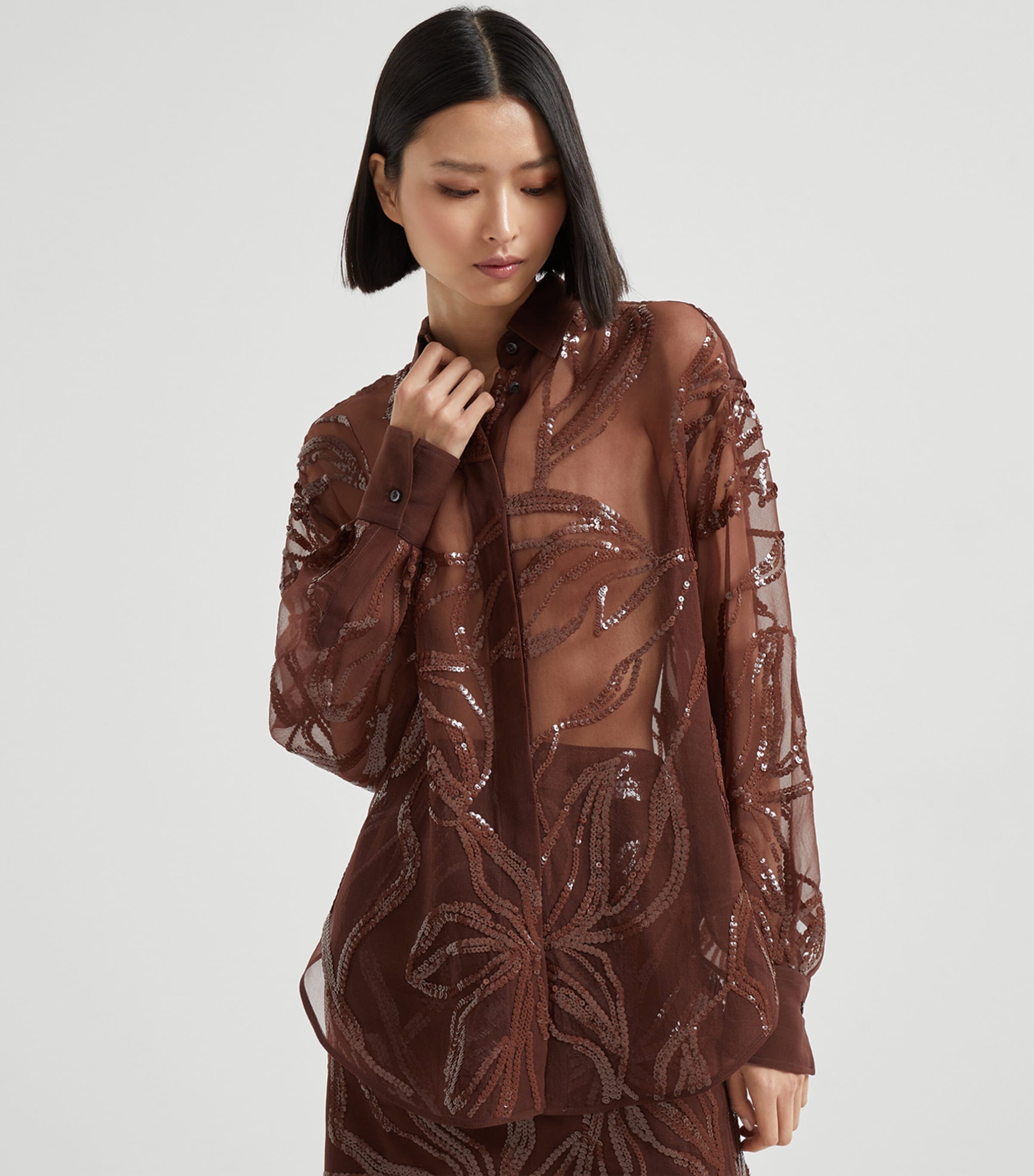 Silk Floral-Embroidery Shirt C4193 Image 3