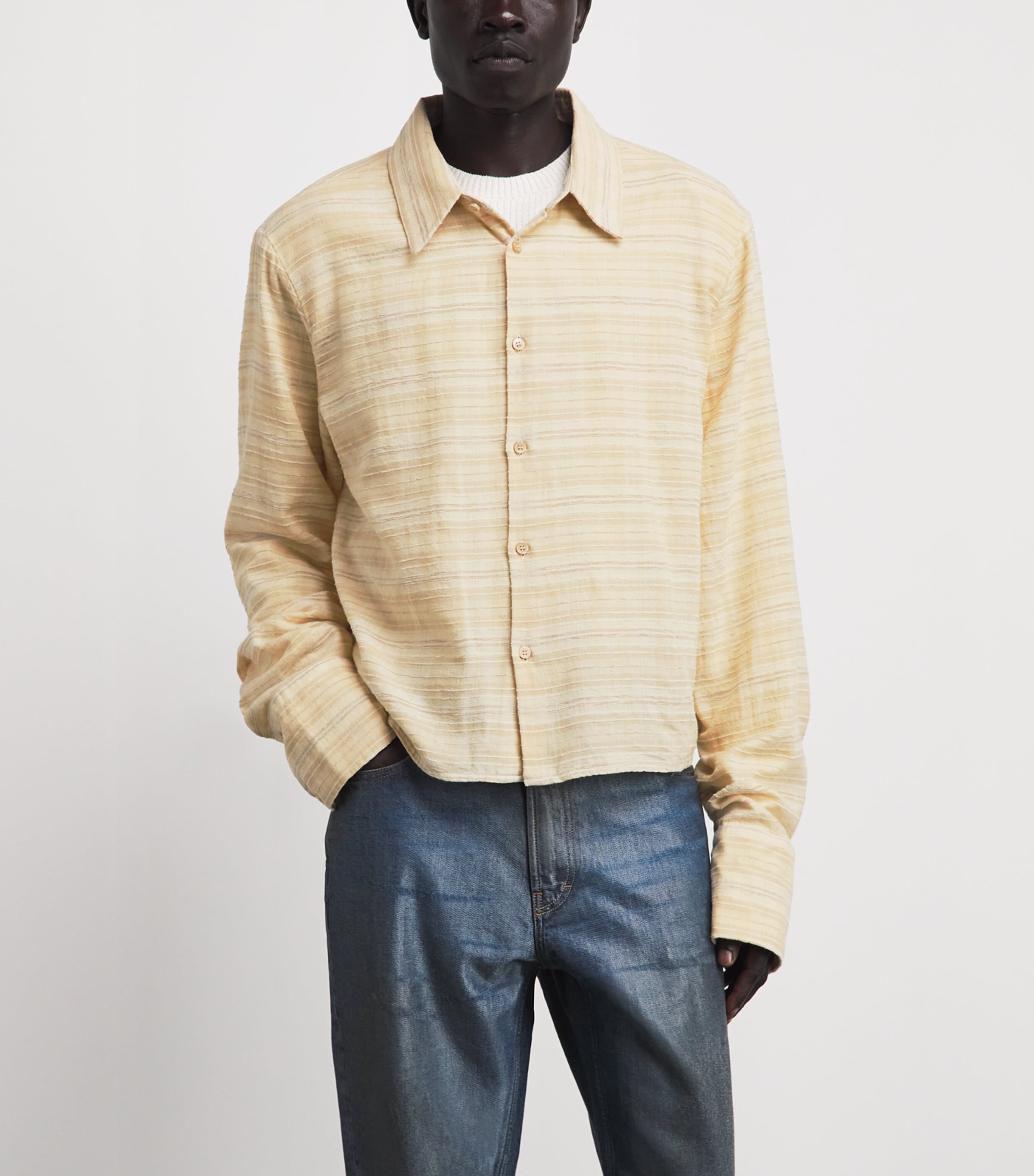424 Mens Cotton-Blend Stripe Shirt Tea Wash Image 4