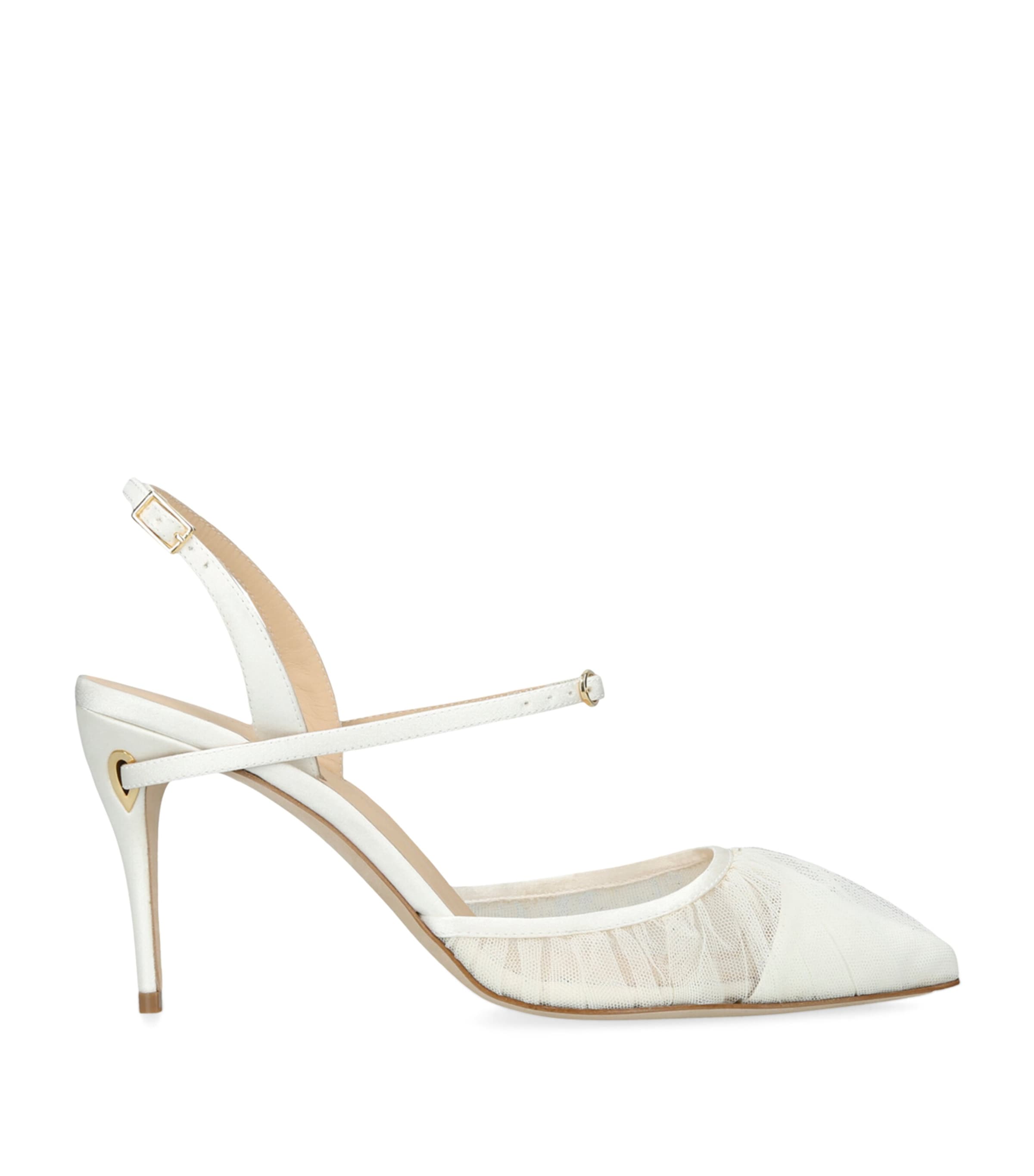 Jennifer Chamandi Vittorio 105 Crystal-embellished Mesh And Satin Slingback Pumps In White