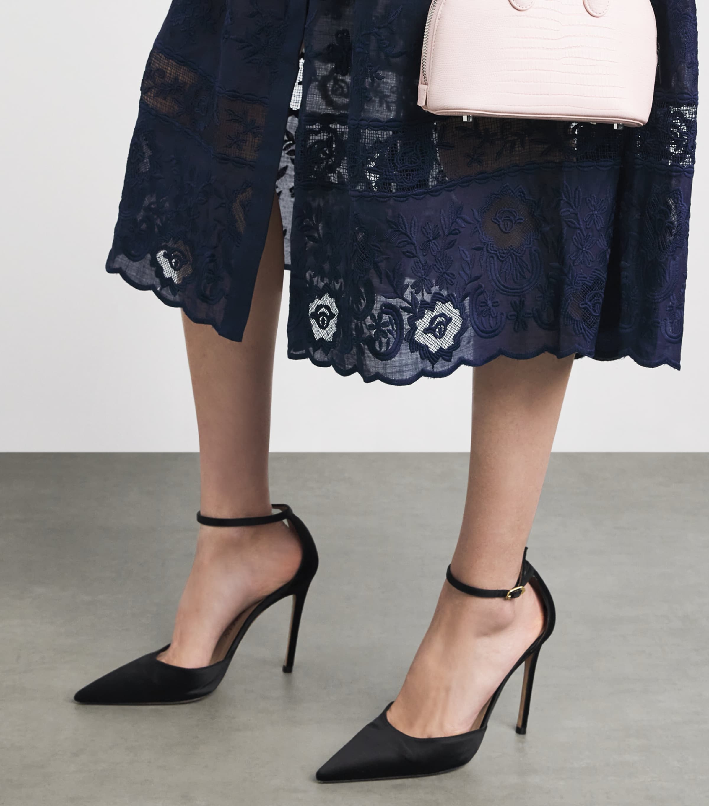 Self-Portrait Womens Ramie Embroidered Midi Shirt Dress Navy Image 5