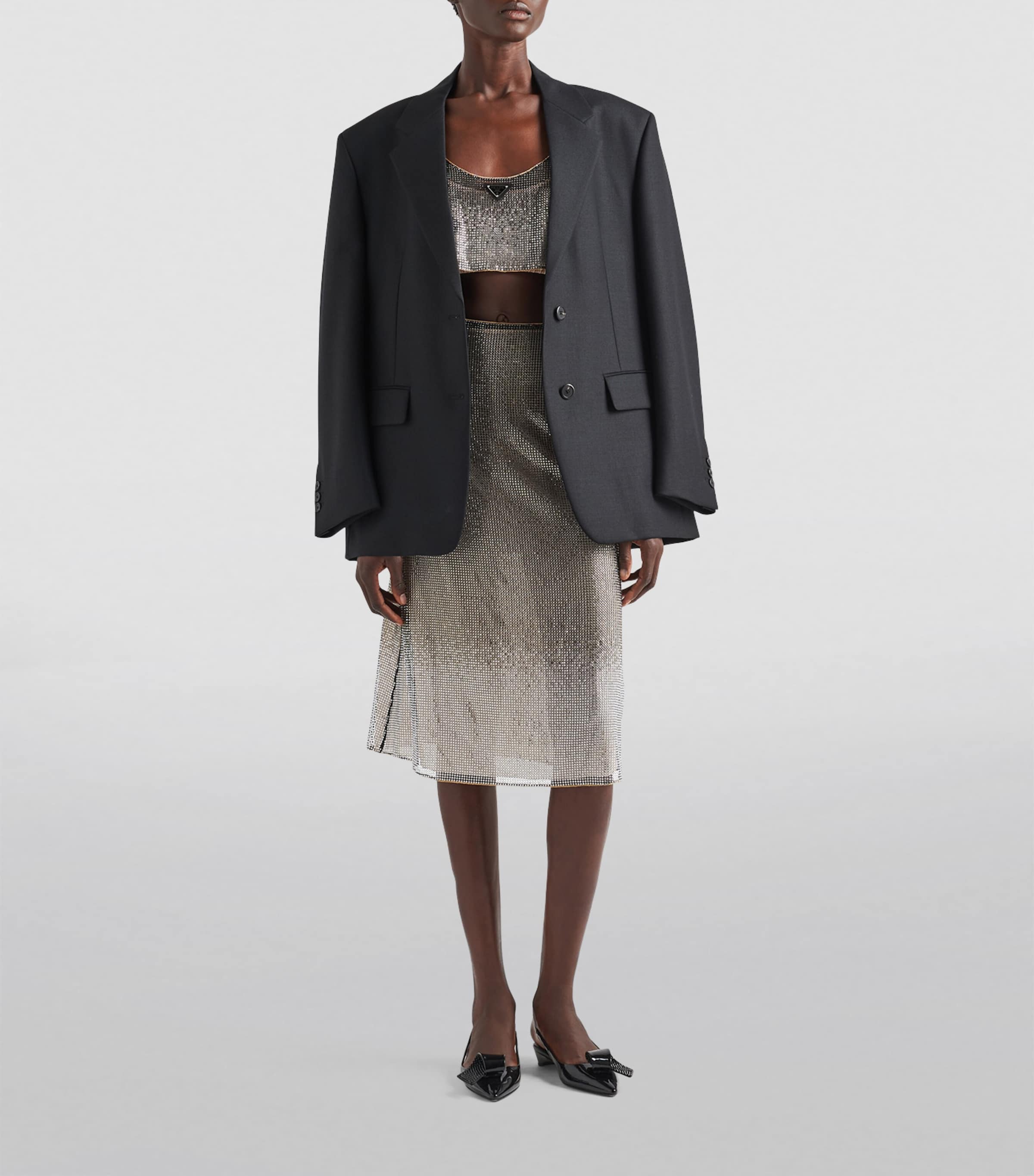 Rhinestone-Embroidered Mesh Top F0Z2D Image 2