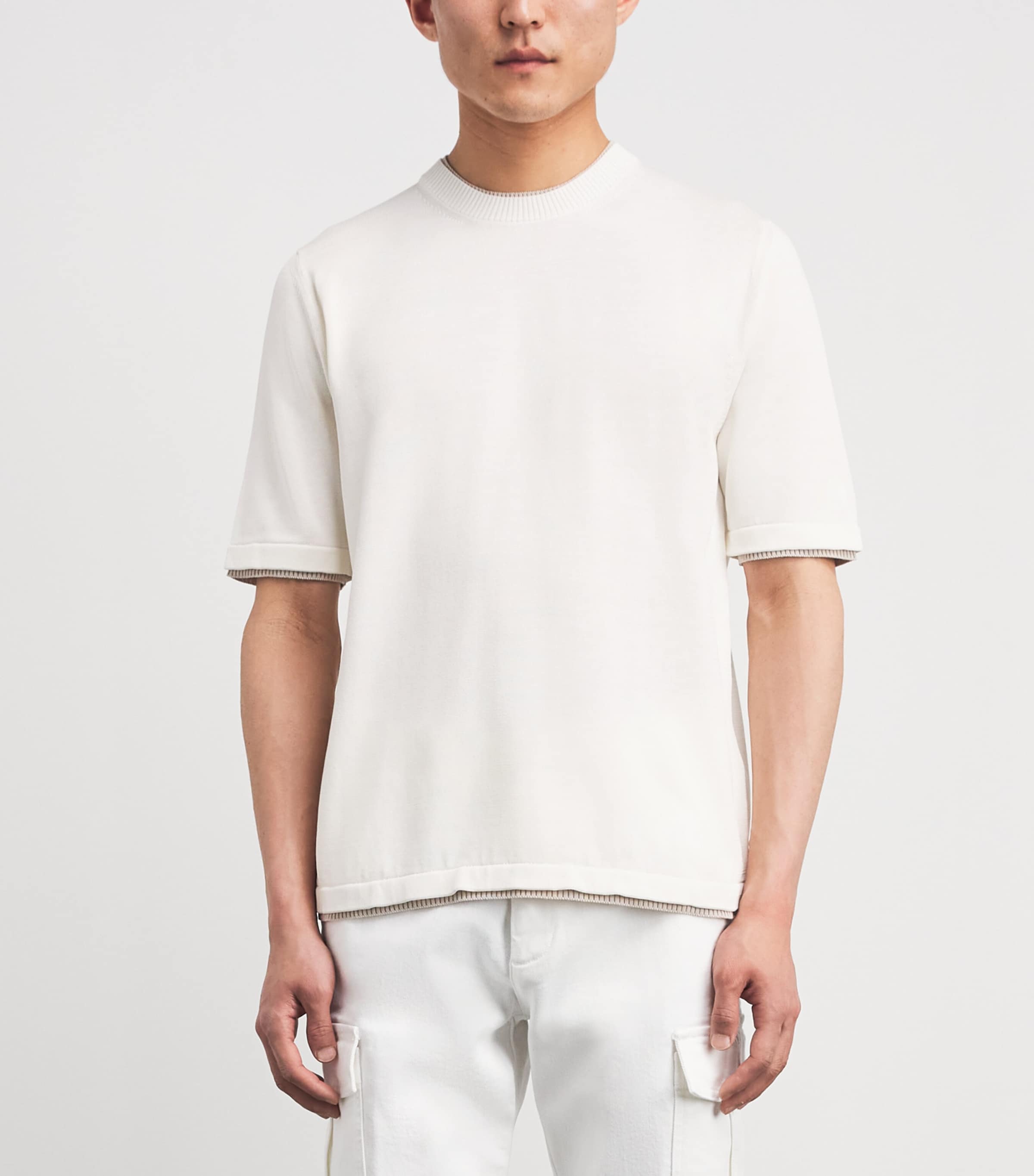 Eleventy Mens Cotton Knitted T-Shirt Bianco E Beige Image 4