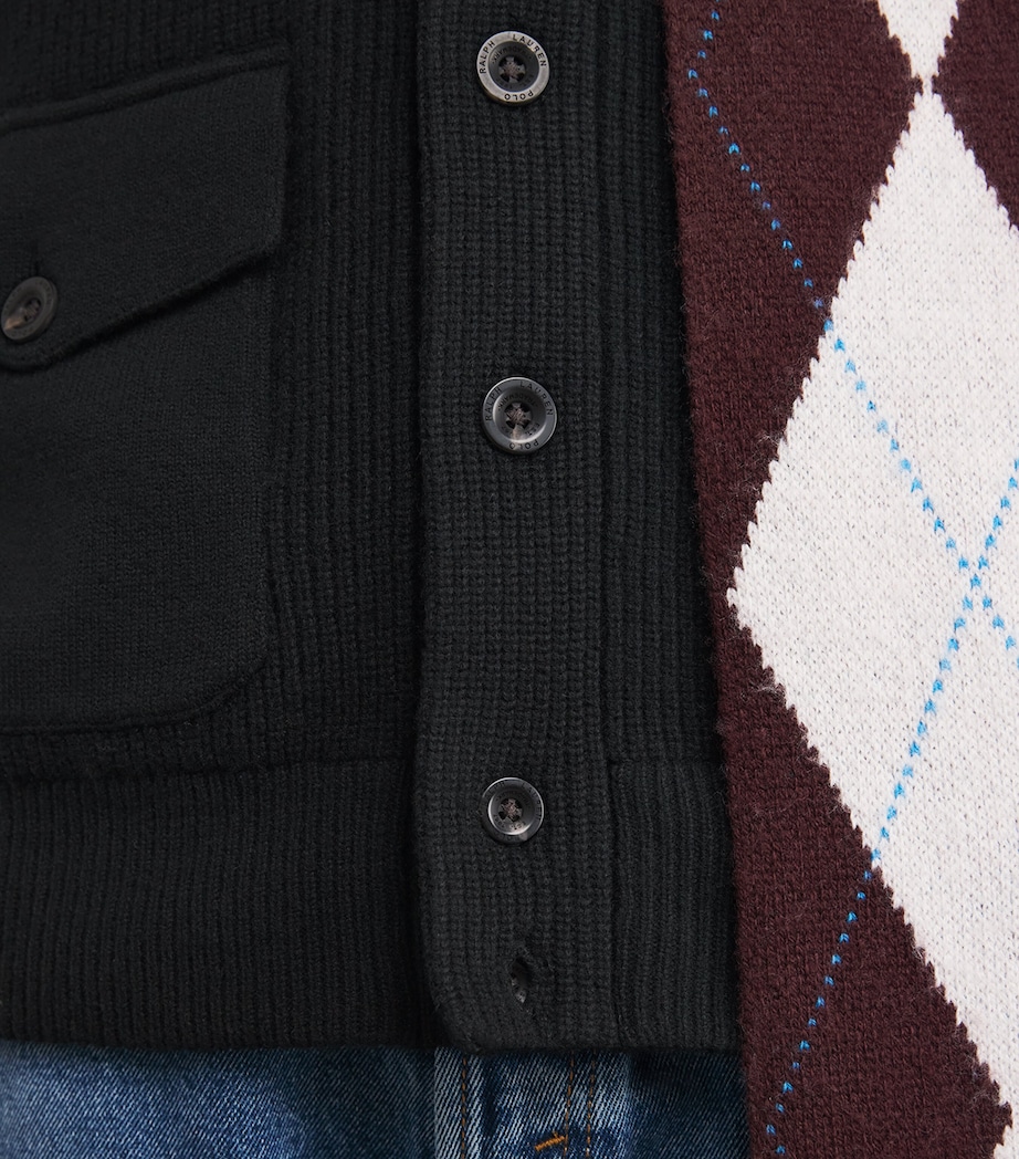 Wool Ribbed Funnel-Neck Cardigan BLACK Image 6