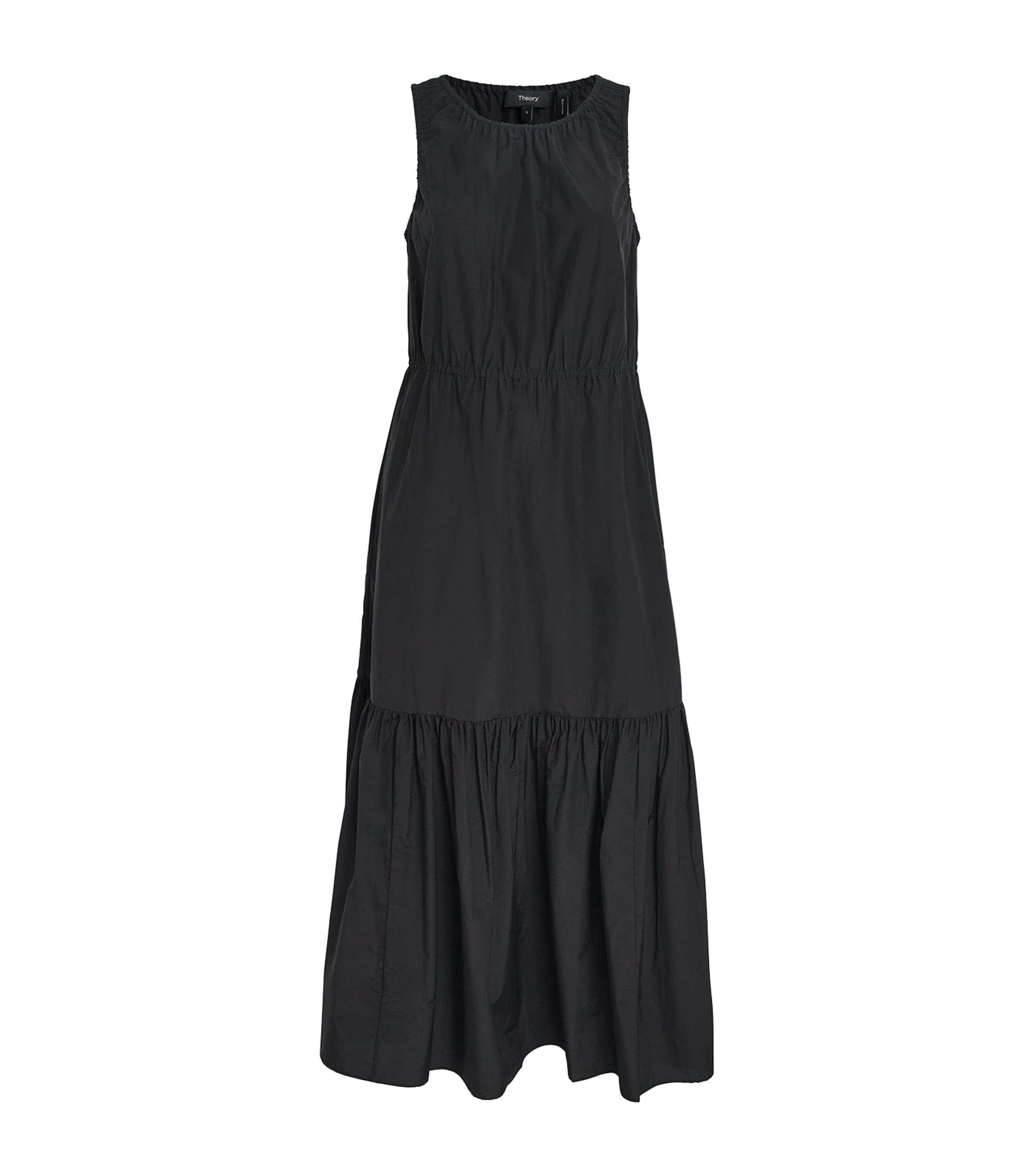 Theory Cotton-blend Tiered Midi Dress In Black