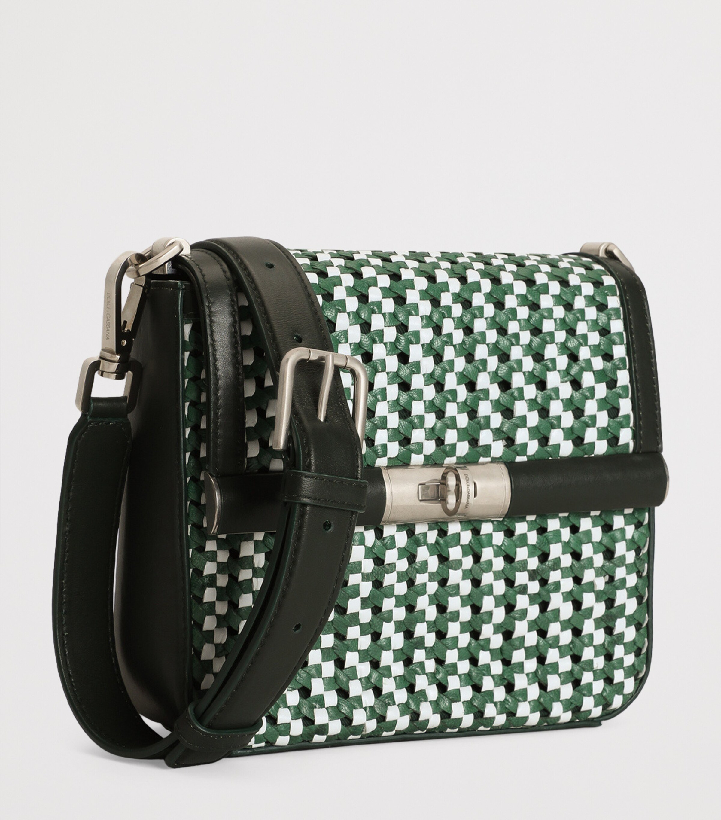 Dolce&Gabbana Calfskin Woven Marlene Shoulder Bag Bianco/verdone Image 5