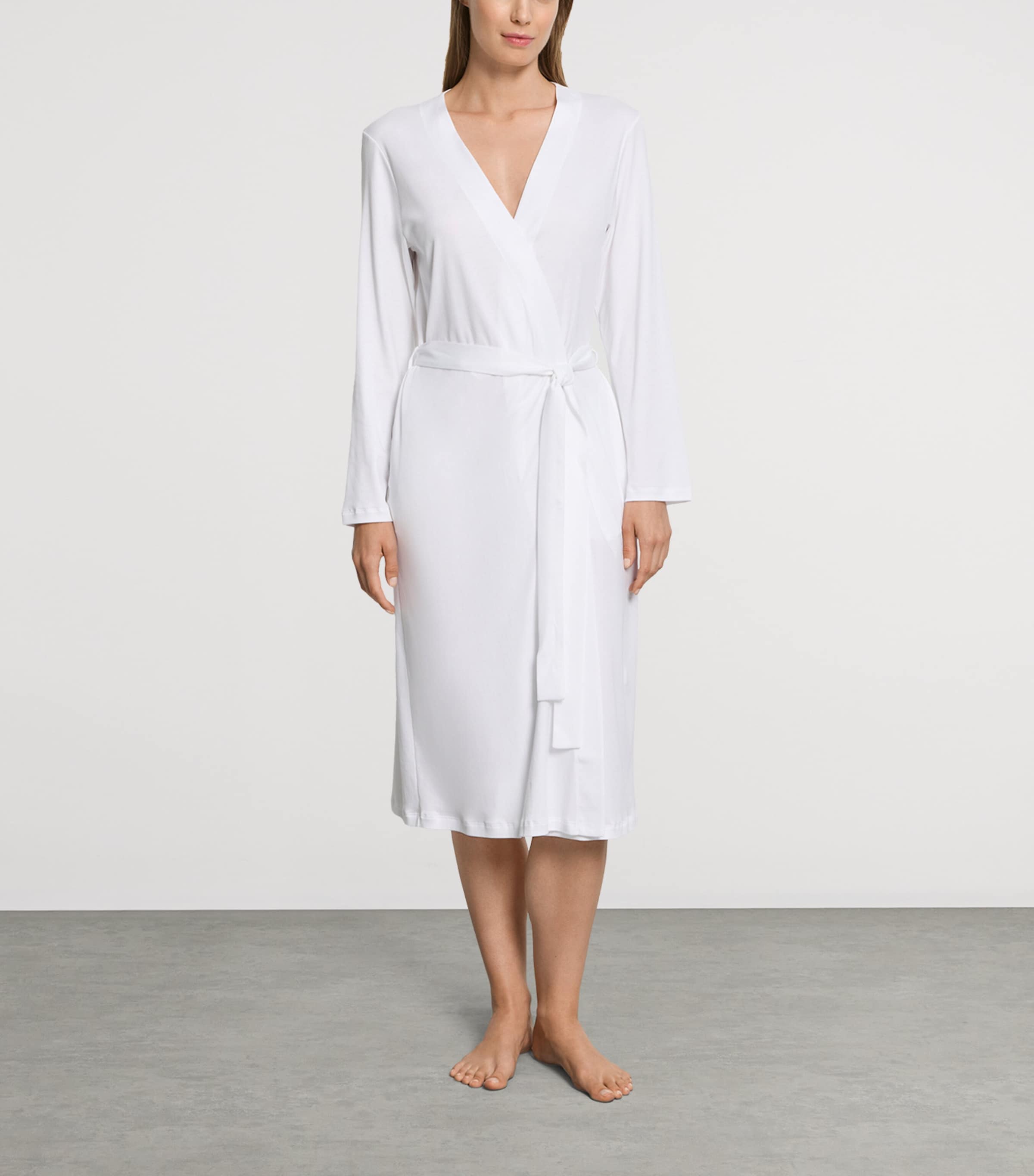 Hanro Womens Cotton Lace-Insert Anne Robe White Image 2