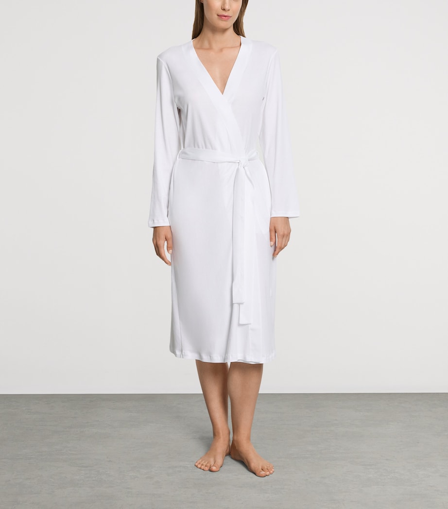 Hanro Womens Cotton Lace-Insert Anne Robe White Image 2