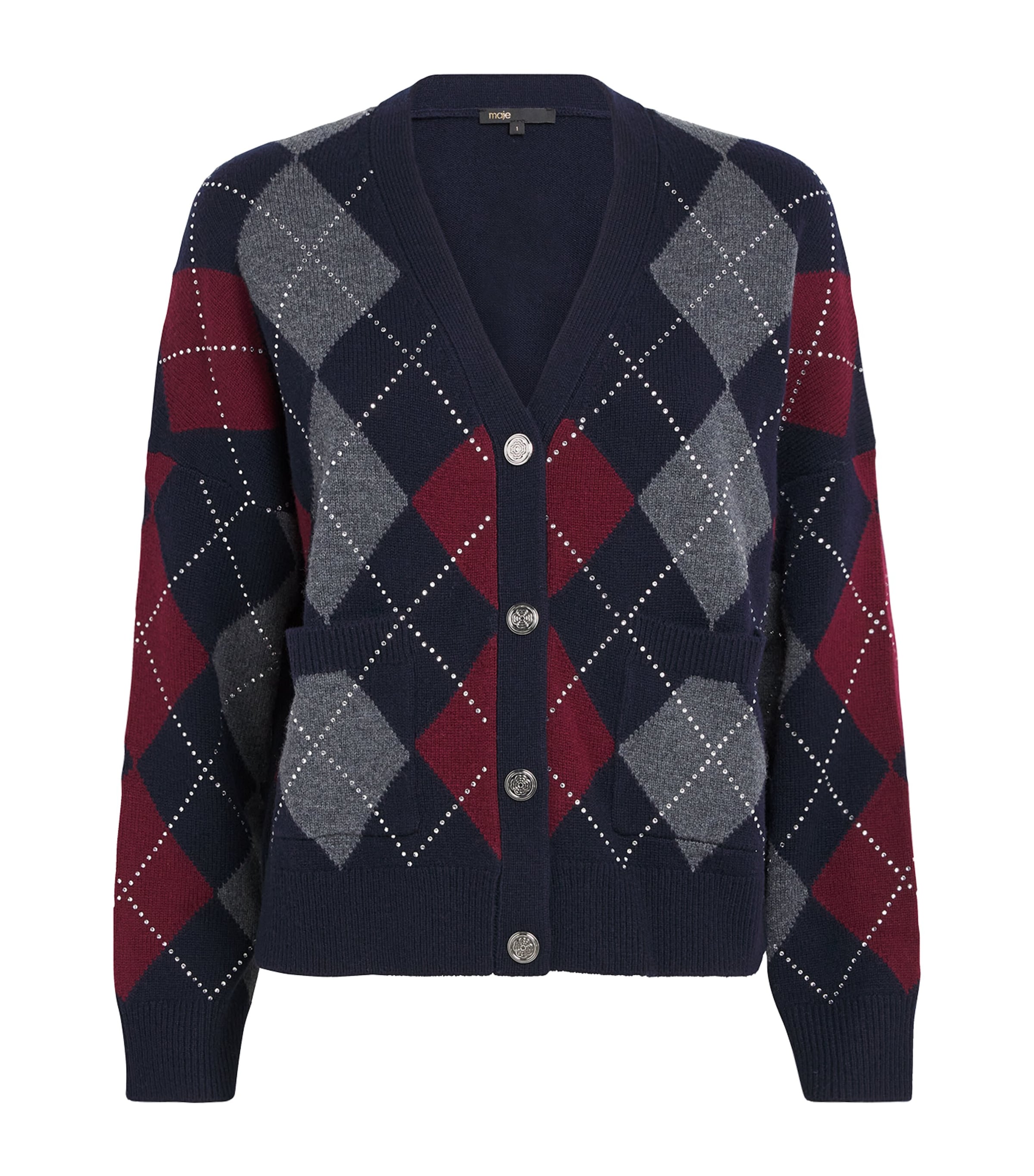 Maje Margayle Wool Rhinestone Cardigan In Multi