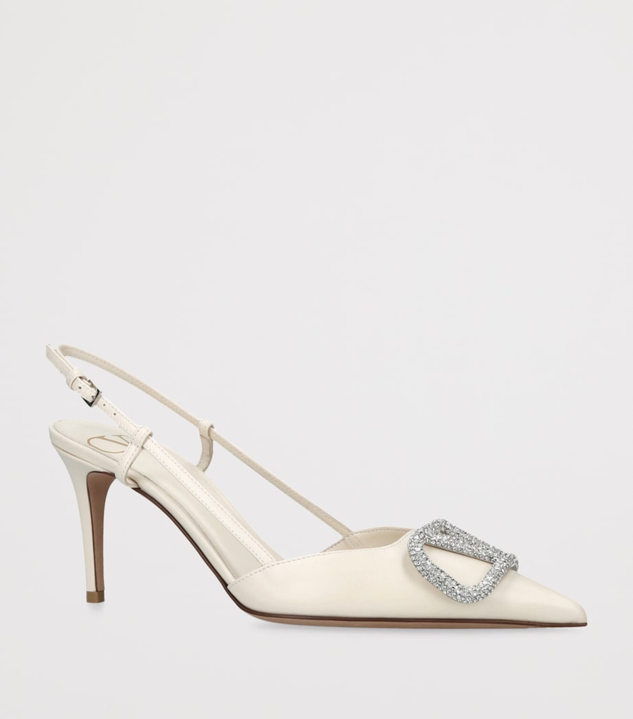 Leather VLogo Strass Slingback Pumps 80 WHITE Image 3