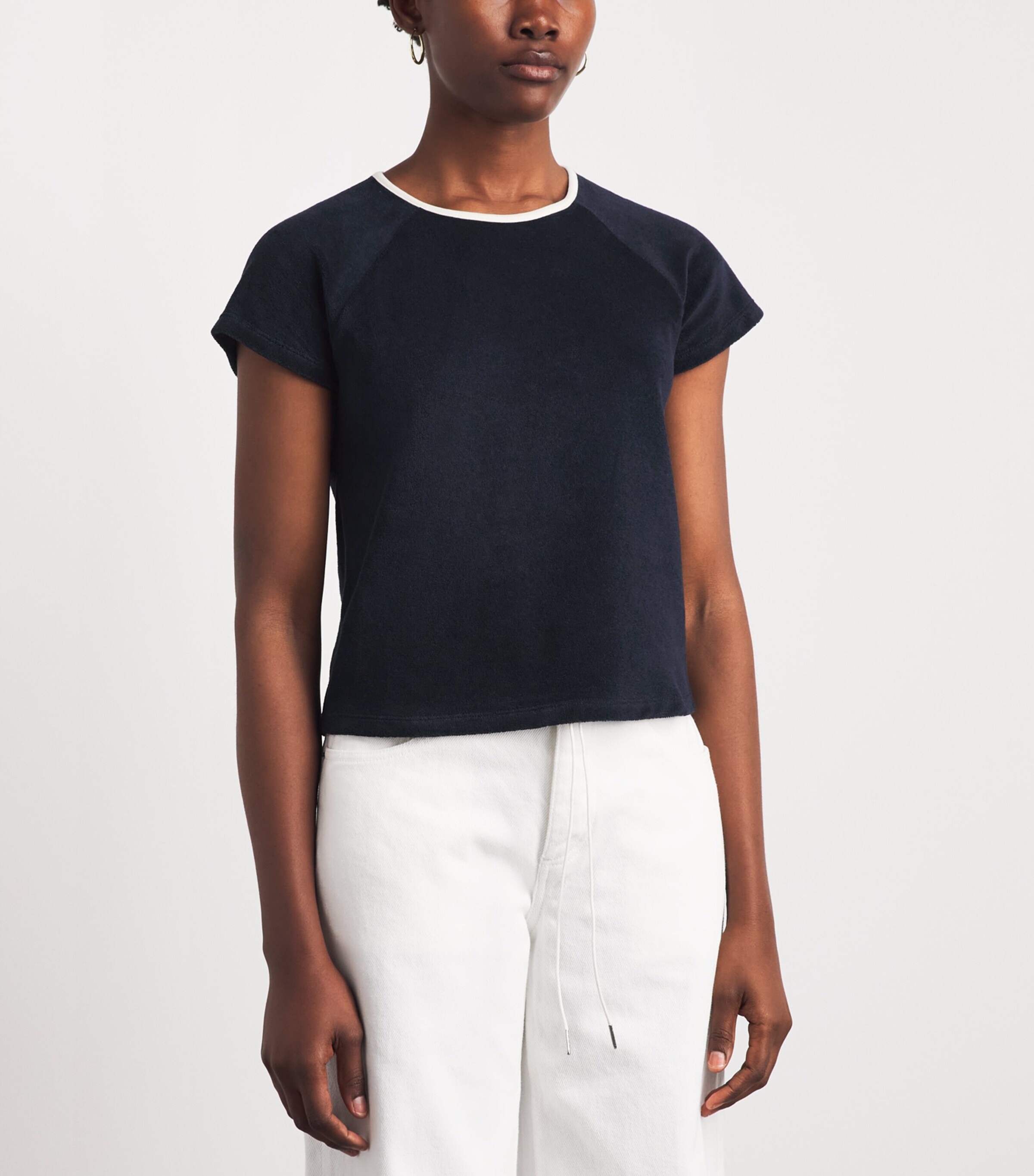 ME+EM Womens Organic Cotton-Blend Terry Baby T-Shirt Navy/cream Image 4