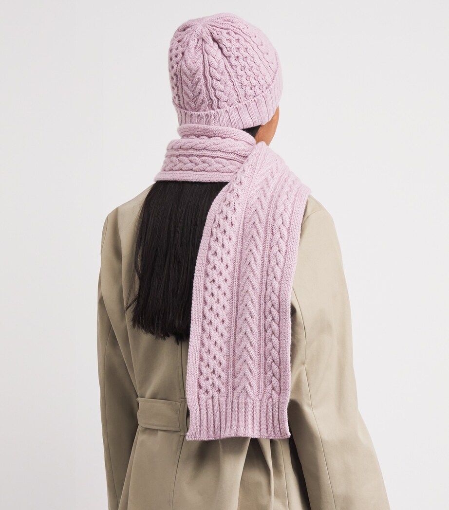 Johnstons Of Elgin Cashmere Aran Beanie and Scarf Gift Set Lunan Pink Image 2