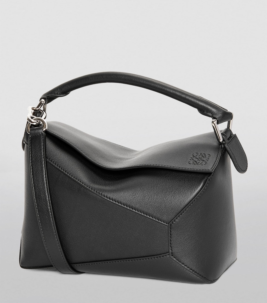 Small Leather Puzzle Edge Top-Handle Bag BLACK Image 4