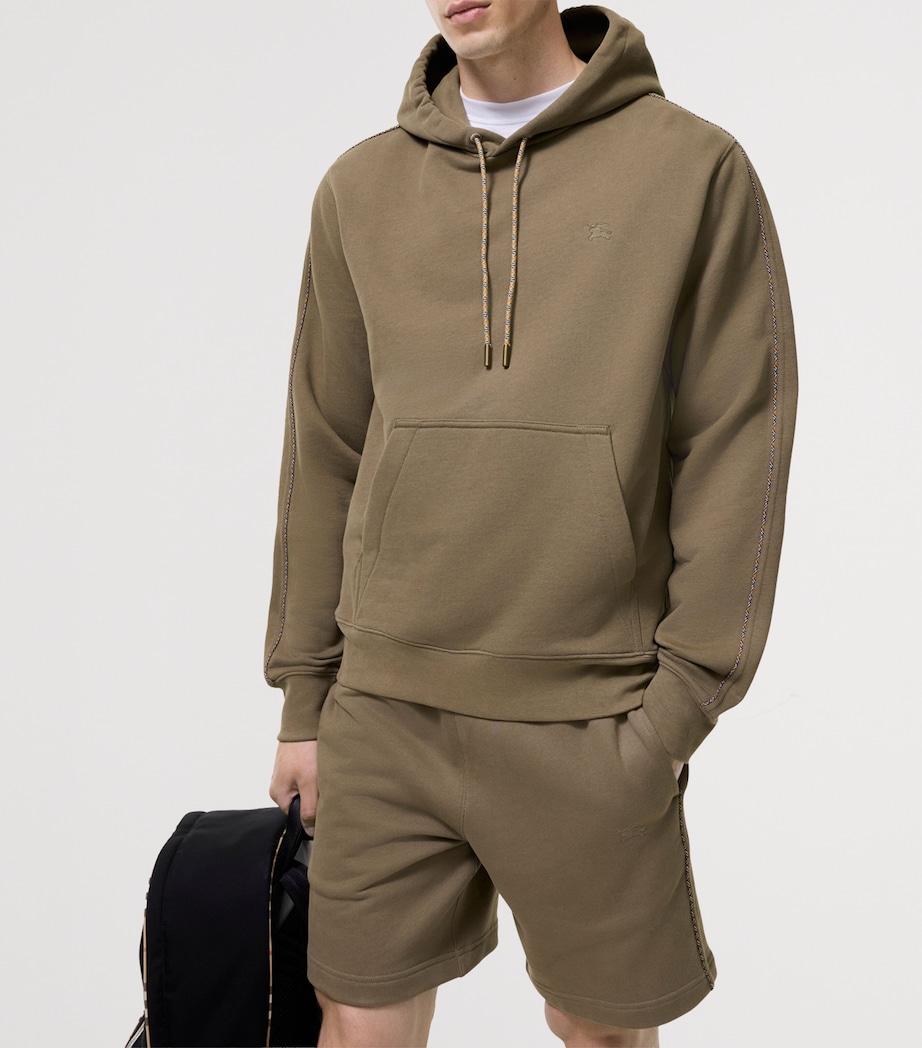 Burberry Mens Cotton Check-Piping Slim Hoodie Finch Brown Image 2