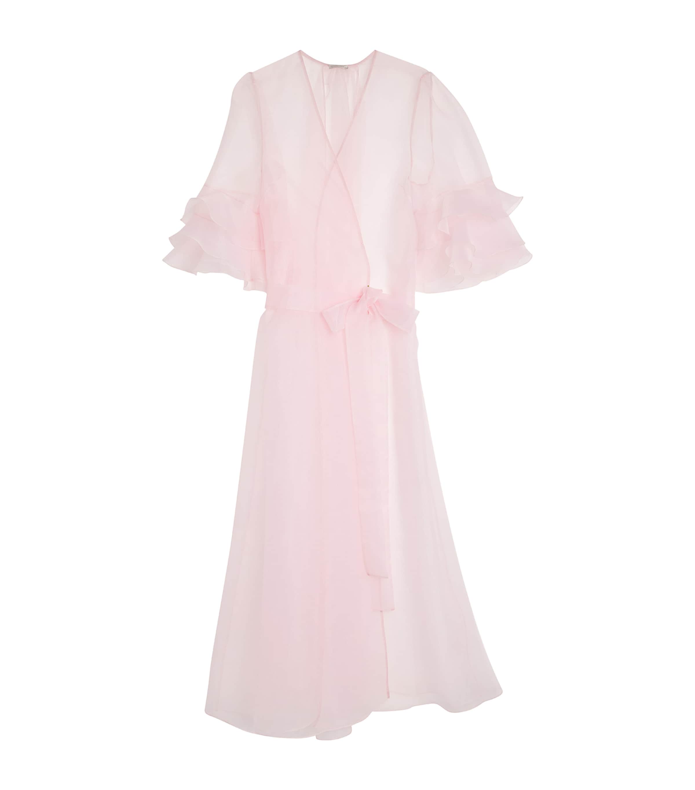 Rosamosario Silk Ruffle Long Robe In Pink