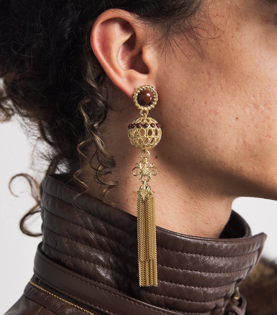 Tassle-Detail Earrings GOLD AND BROWN Image 2