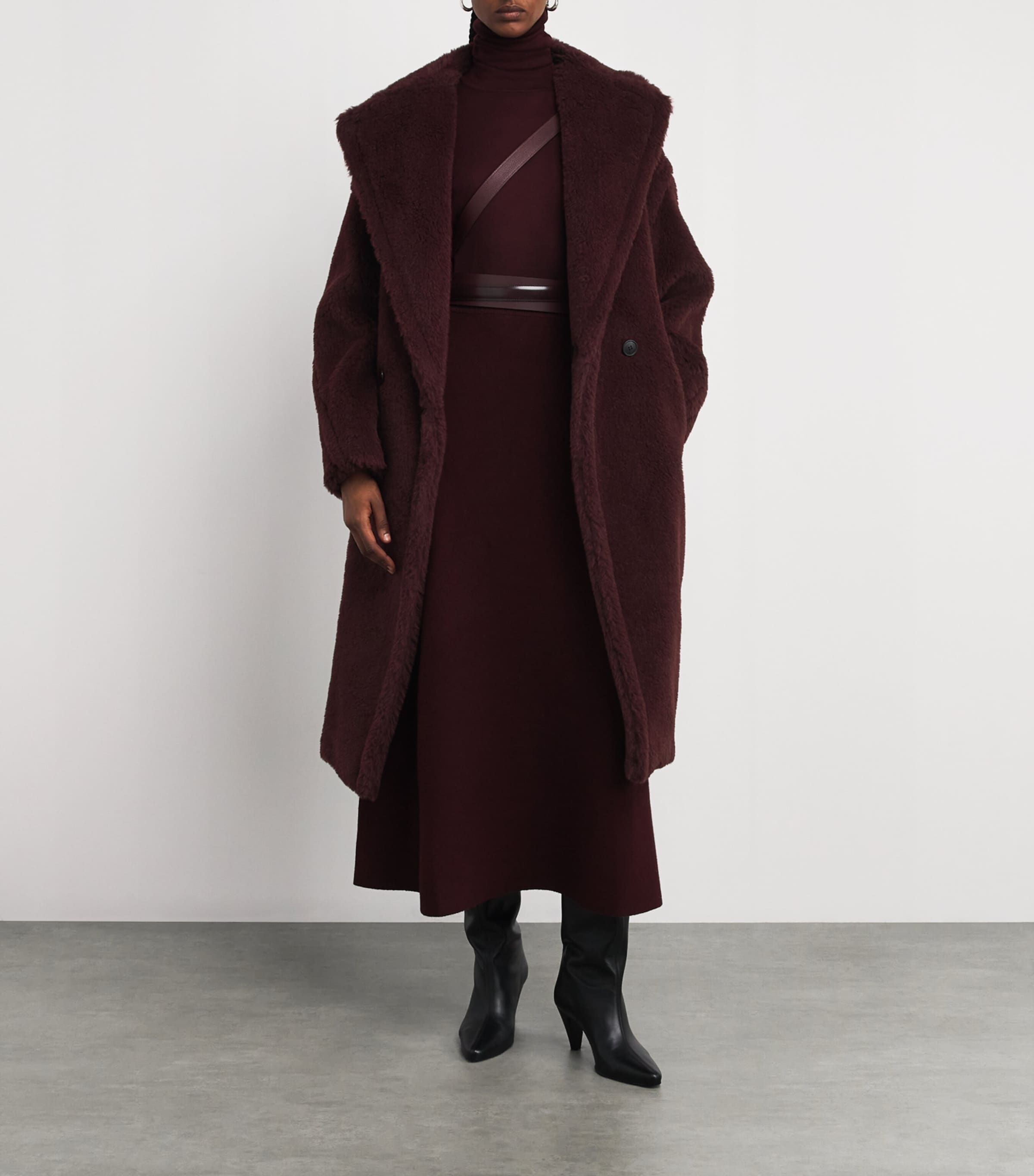 Wool-Silk Teddy Double-Breasted Coat CHERRY Image 2