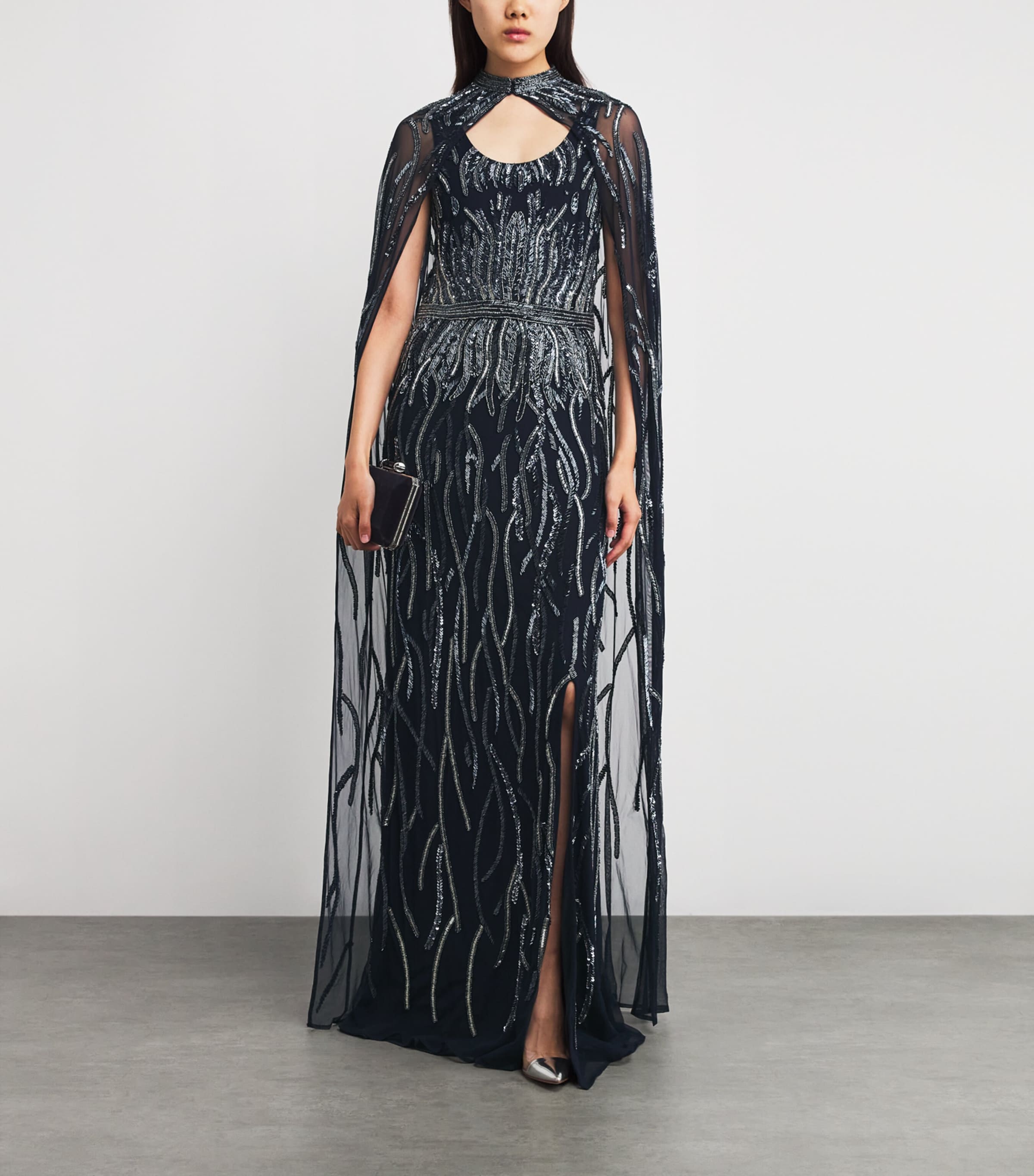 Embellished Marcia Cape Gown NAVY Image 2