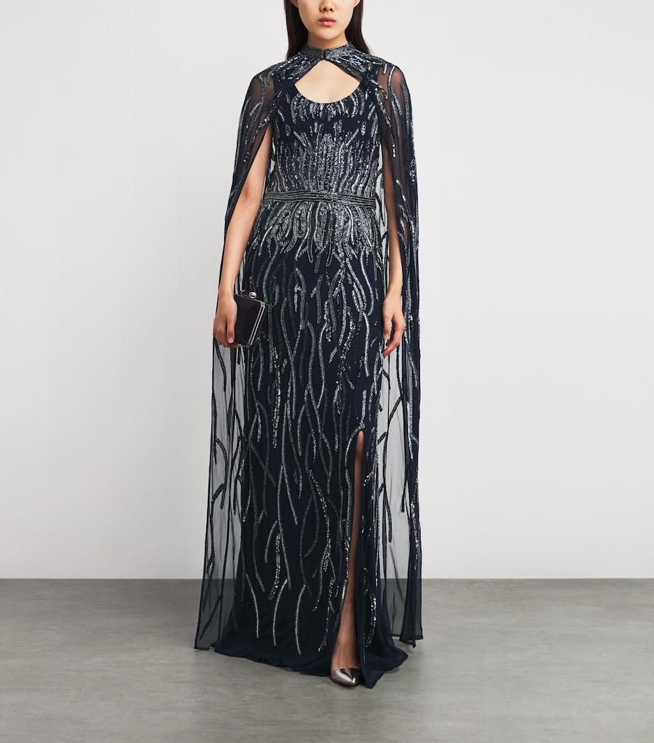 Embellished Marcia Cape Gown NAVY Image 2
